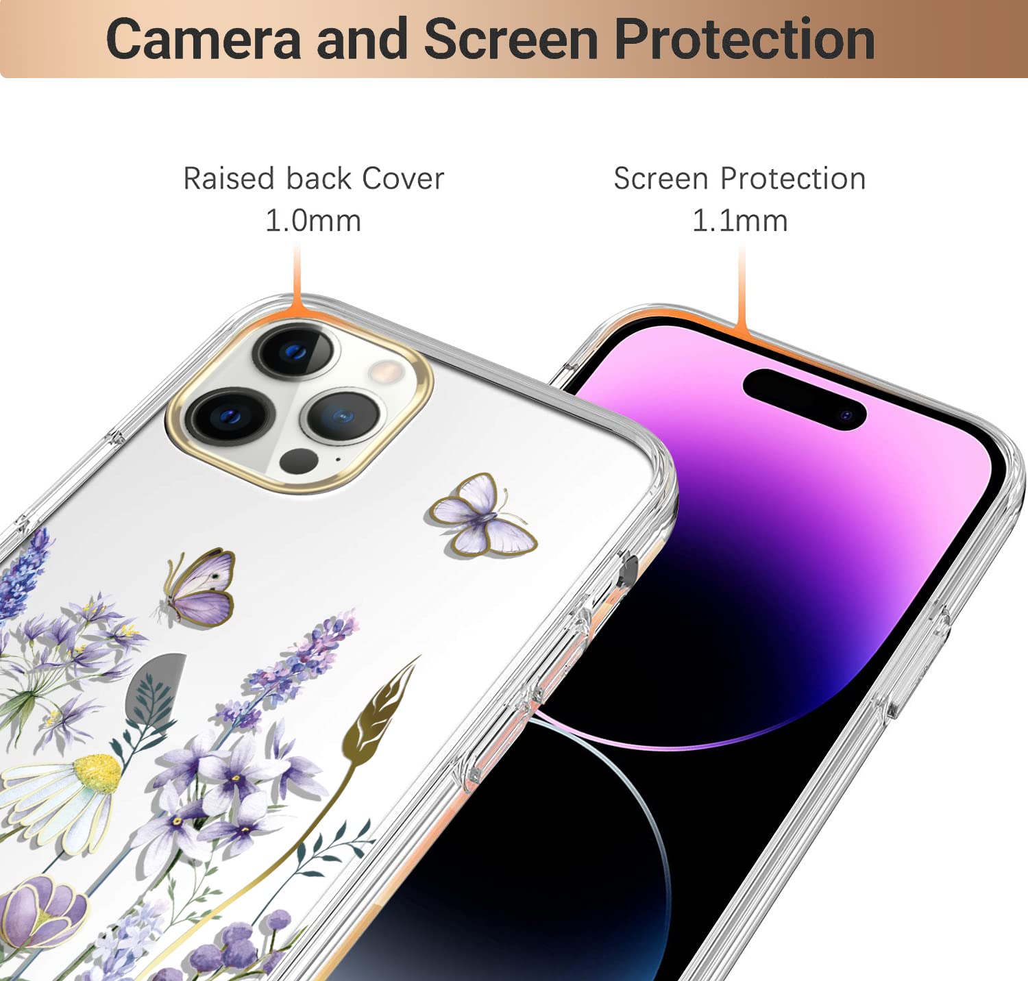 Luolnh iPhone 14 Pro Max Case with Floral Design - Shockproof Clear Hard Back Cover for Women (6.7 inch 2022 Model, Blue Purple Wildflower) - Perfect for Everyday Protection & Stylish Accessory