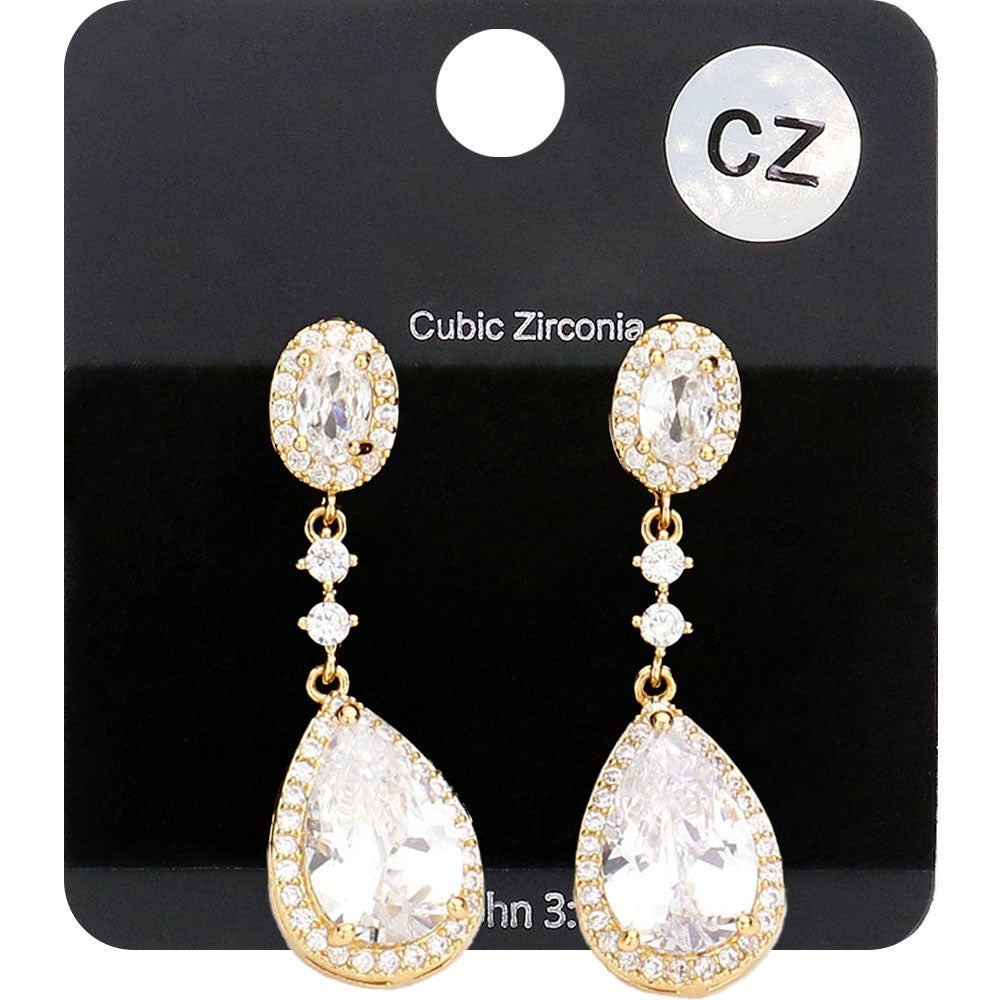 Small Clear Stone & Rhinestone Drop Pageant Earrings in Gold | Elegant Dangle Earrings for Women | Perfect for Prom, Wedding & Special Occasions