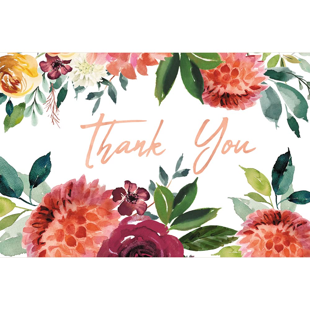 Eco-Friendly Thank You Cards Set - 12 Artful Autumn Floral Wedding Designs with White Envelopes | 4