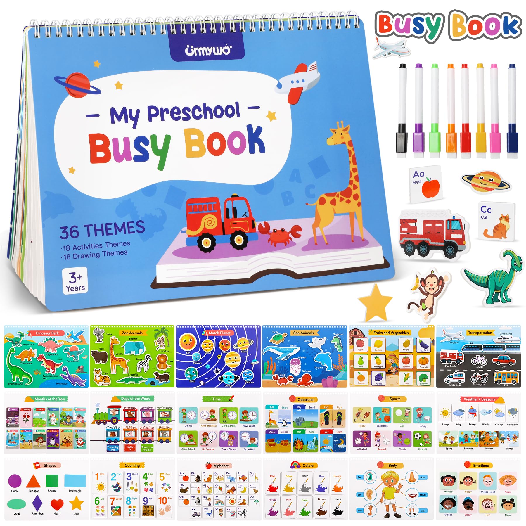 Montessori Busy Book for Toddlers Ages 3-5 - 36 Themed Preschool Learning Activities, Educational Coloring Books & Sensory Travel Toys | Autism Learning Tools, Easter Basket Stuffers & Birthday Gifts for Kids | Perfect for Travel, Classroom & Home Learning