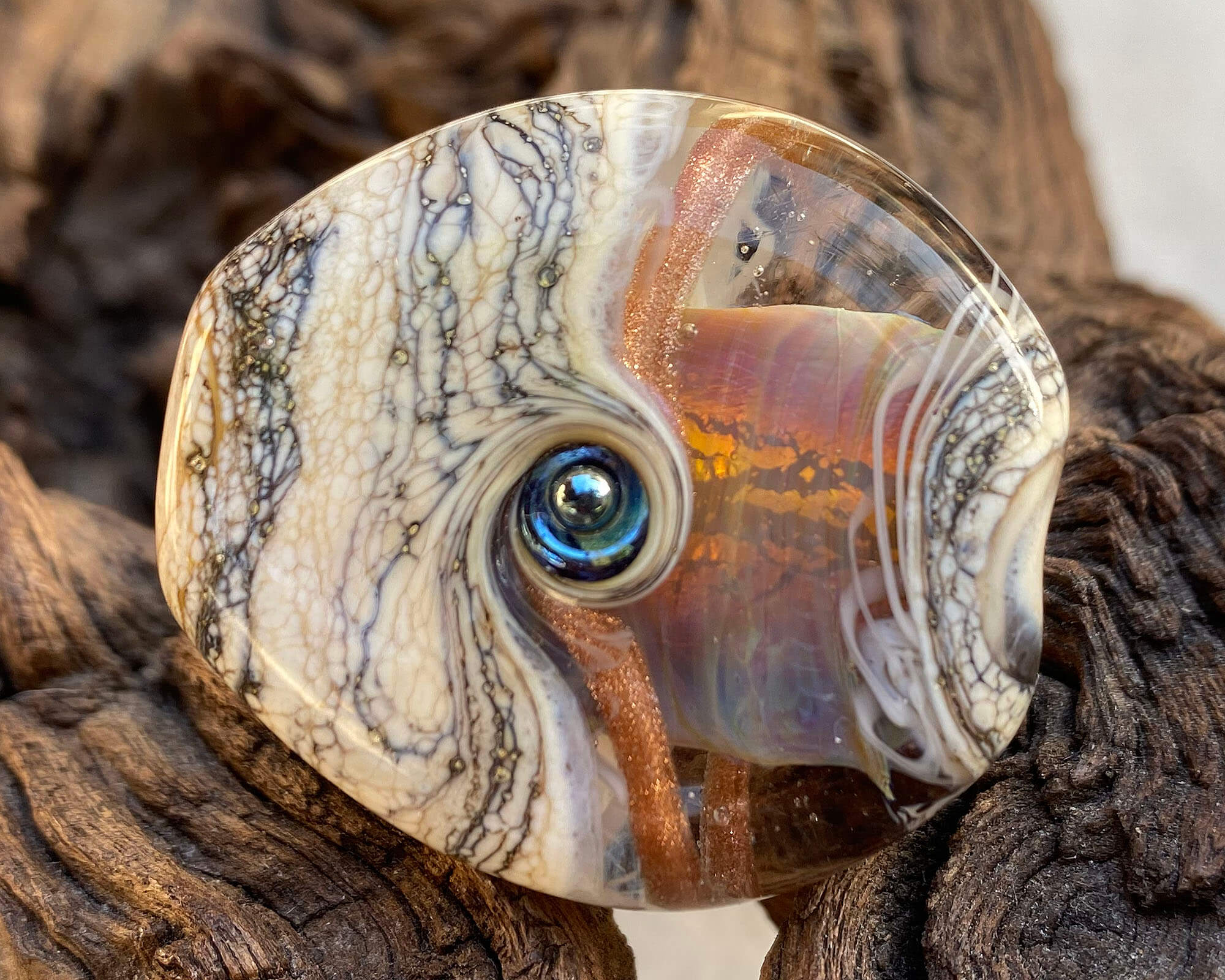 Natural Fire Opal Organic Lampwork Focal Bead SRA - Handmade Jewelry Making Supplies for Necklaces, Bracelets & DIY Crafts