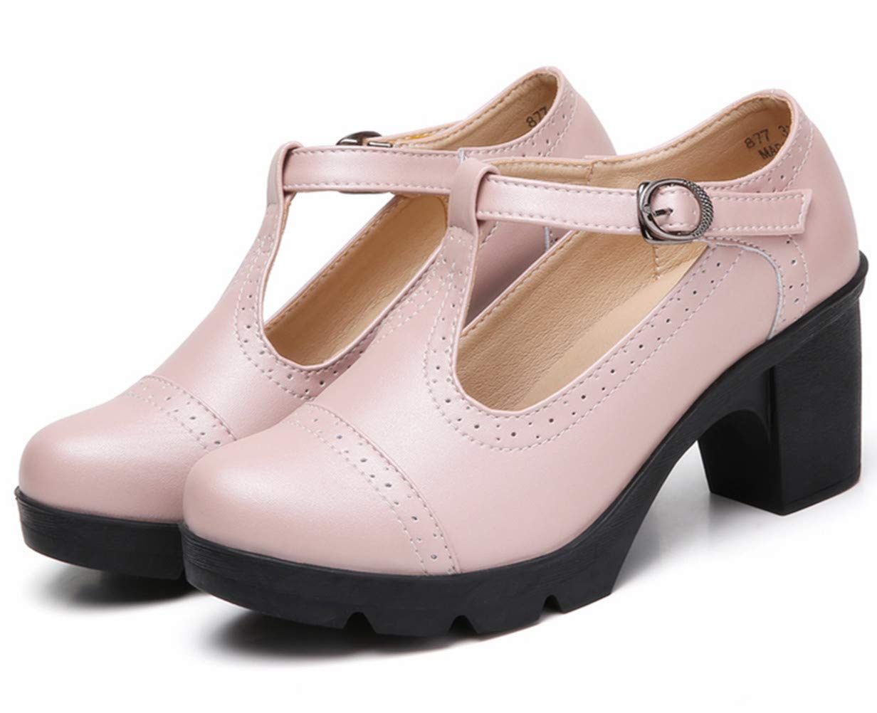 DADAWEN Women's Classic T-Strap Platform Oxford Shoes - Mid Heel Square Toe Dress Pumps for Work, Party & Wedding | Comfortable Office & Formal Occasion Shoes