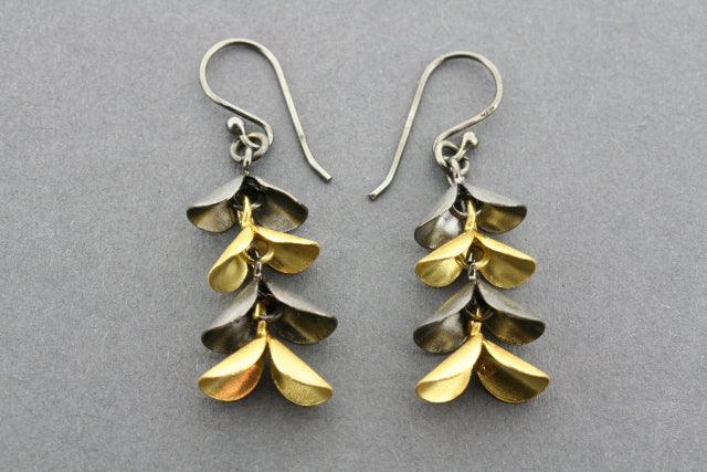 Oxidized & Gold Plated 4 Petal Drop Earrings for Women - Elegant Bohemian Dangle Earrings for Party, Wedding & Everyday Wear