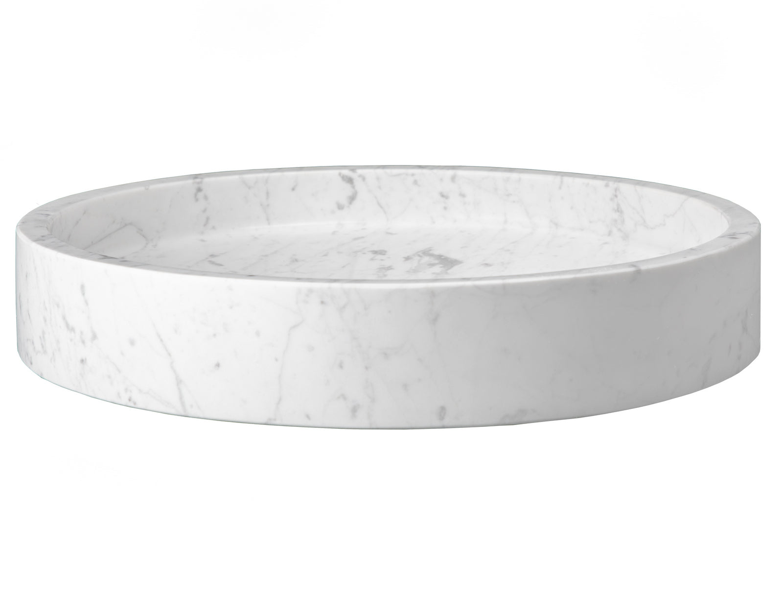 White Carrara Marble Low Round Vessel Sink - Modern Bathroom Vanity Sink for Powder Rooms & Master Baths