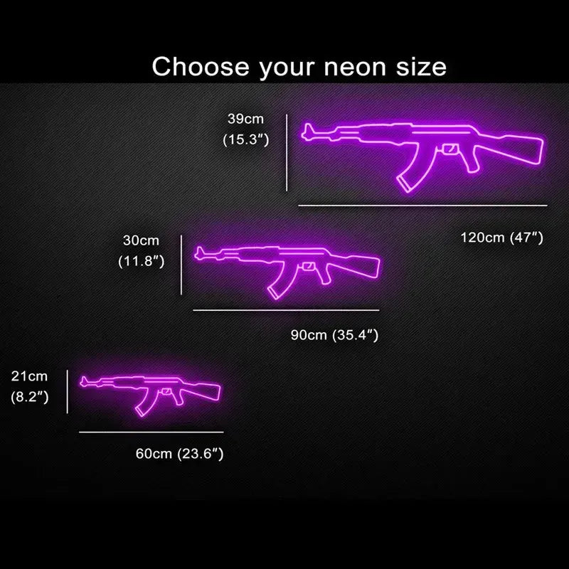 AK47 Neon Sign - Custom Gun LED Wall Art for Bedroom & Game Room - Rifle Night Light Lamp - Unique Birthday Gift for Men - Perfect for Man Cave, Gaming Setup & Military Themed Decor