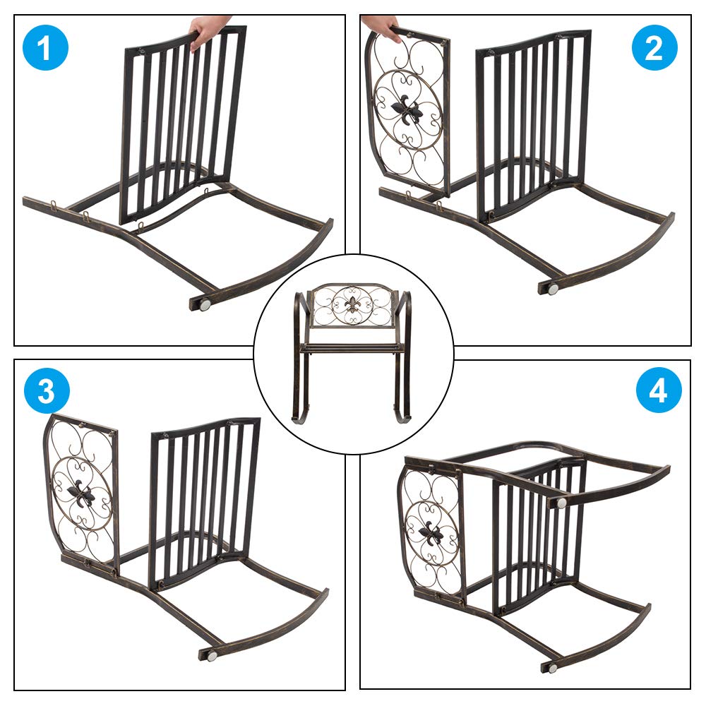 Outdoor Rocking Chair - Heavy Duty Iron Porch Rocker with Weather-Resistant Finish for Patio, Deck, Backyard or Garden - Perfect for Relaxing, Reading & Enjoying Nature (Style 3)