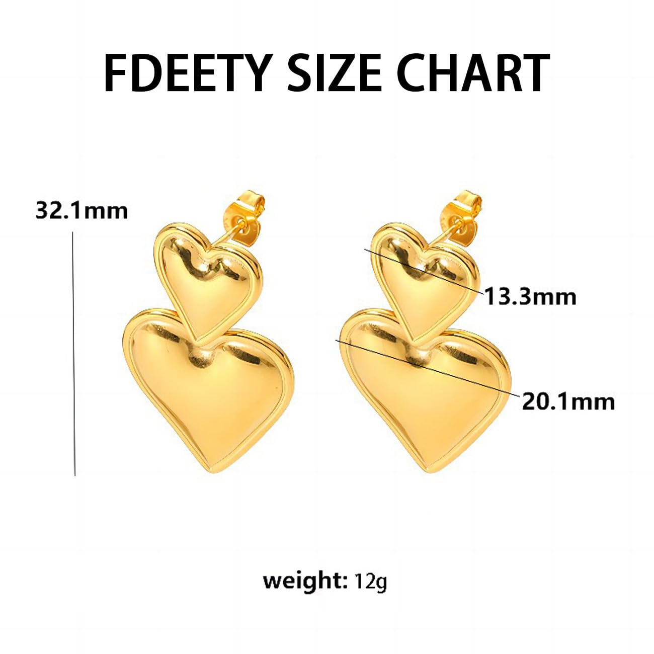 FDEETY Hypoallergenic Heart Hoop Earrings for Women - Double Heart Dangle Statement Jewelry Gift for Christmas & Valentine's Day | Perfect for Date Night, Party & Special Occasions