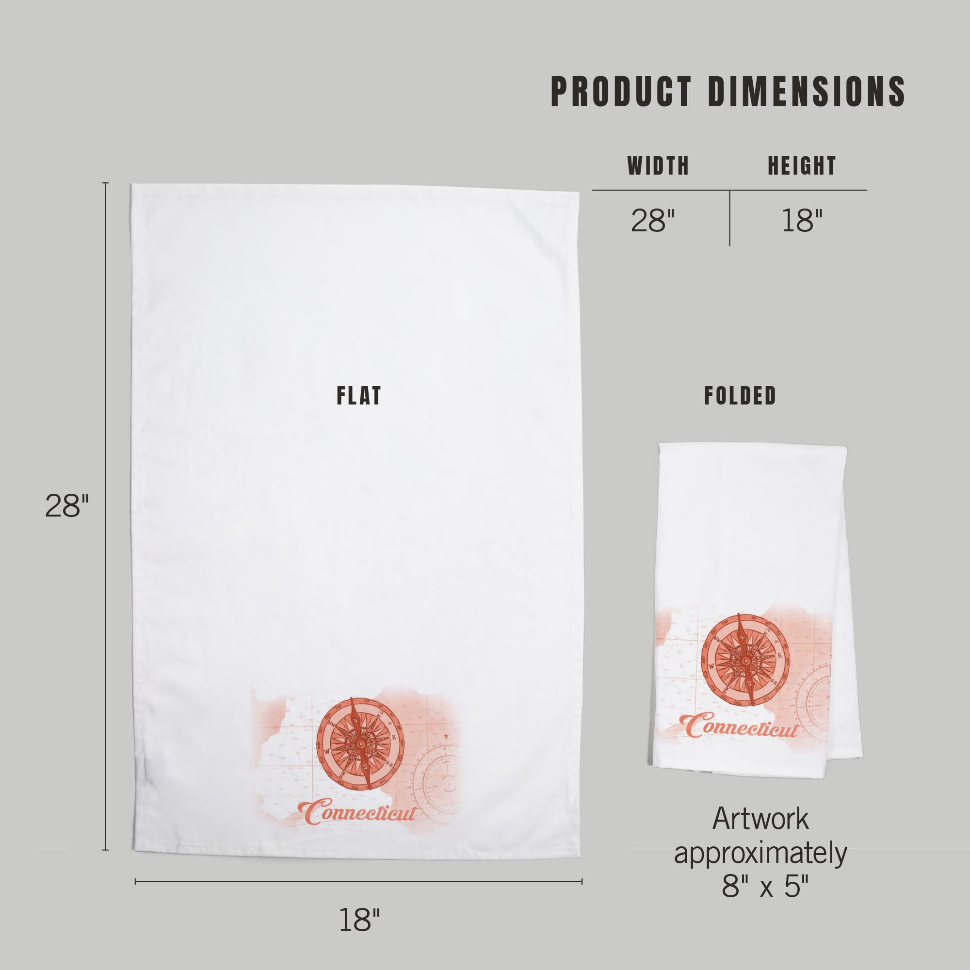 Lantern Press Connecticut Compass Coral Coastal Icon - 100% Cotton Tea Towel, Decorative Hand Towel for Kitchen & Home Decor | Perfect for Coastal Themed Kitchens, Beach House Decor, and Gift Giving