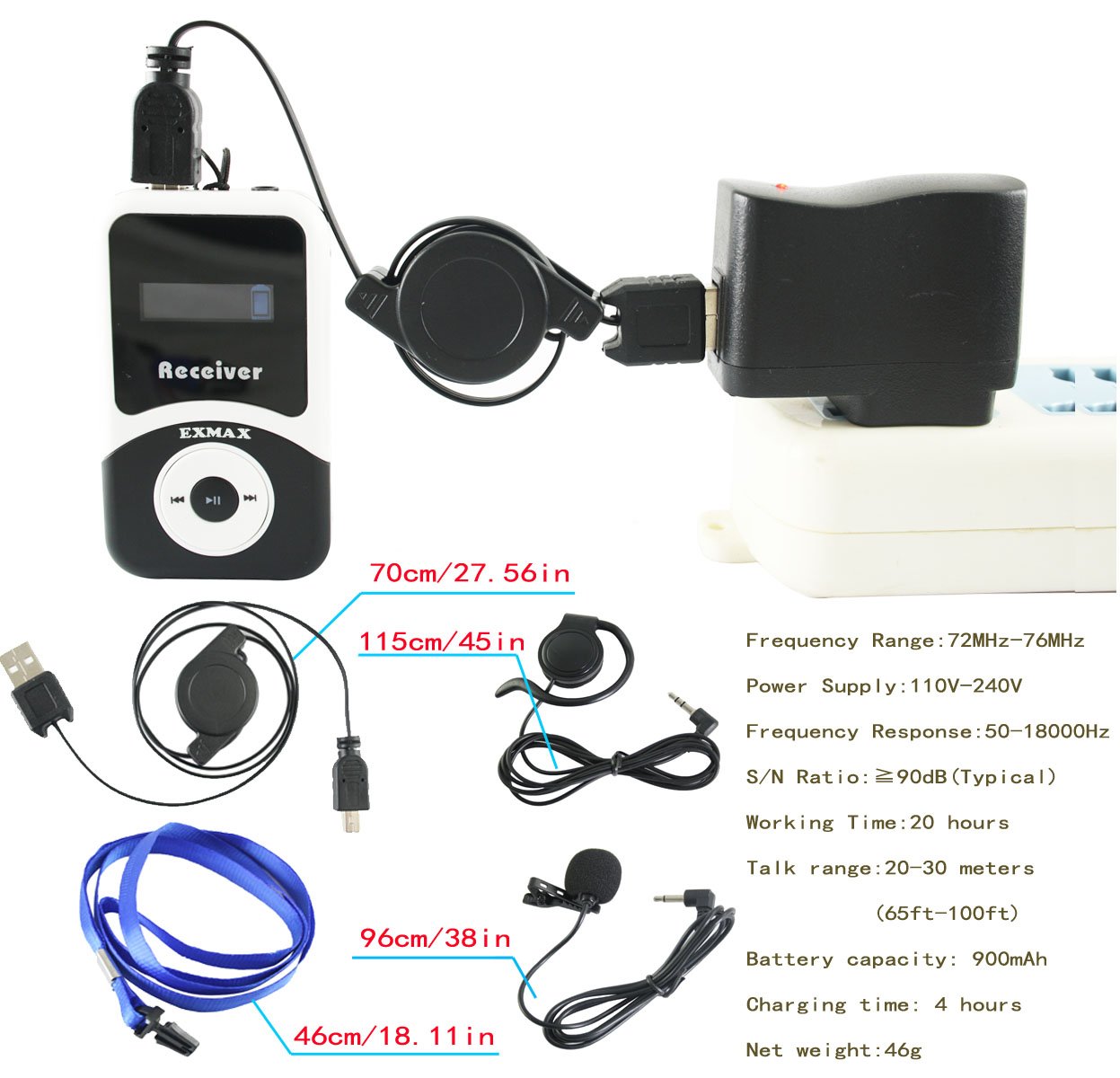 EXMAX EX-100 Wireless Tour Guide System - 1 Transmitter & 15 Receivers with Microphone & Headset for Church, Teaching, Conference, Travel Interpretation - Perfect for Simultaneous Translation, Silent Events & Group Tours