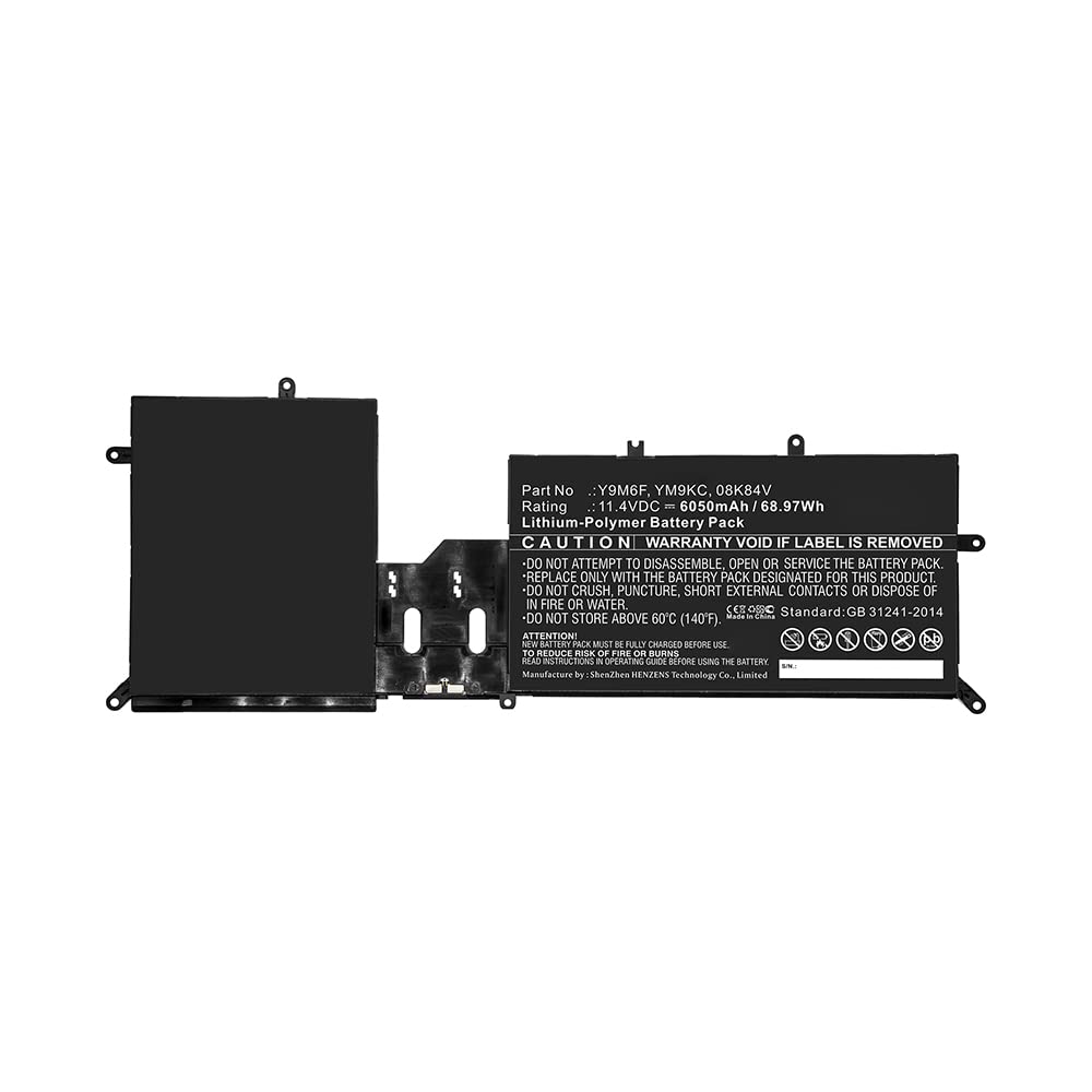 Synergy Digital Laptop Battery for DELL 08K84V, Y9M6F, YM9KC - 11.4V 6050mAh Li-Polymer Replacement Battery - Perfect for Business Travel & Remote Work