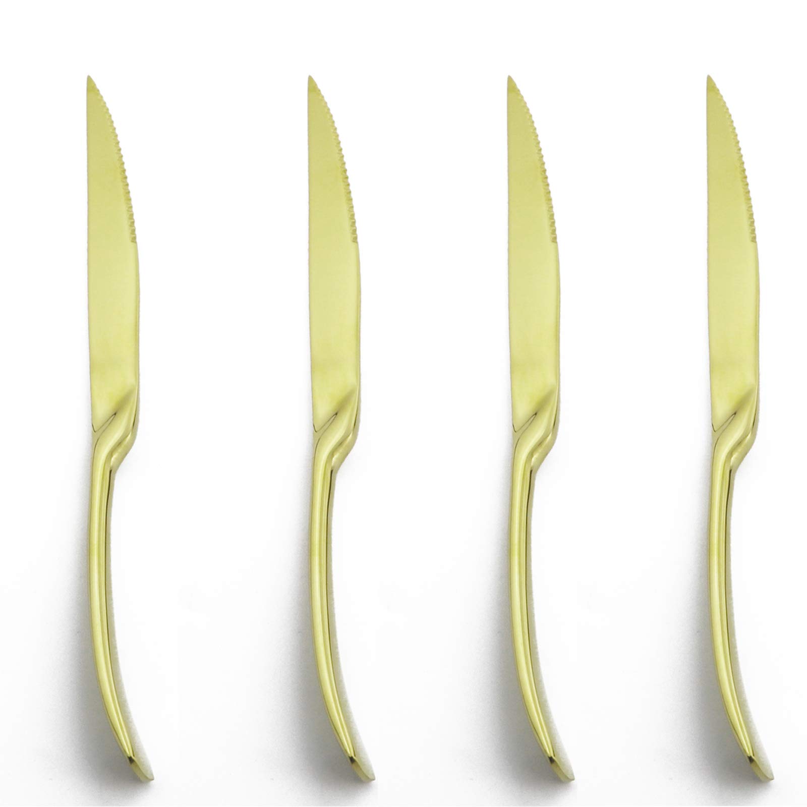 Premium 4-Piece Stainless Steel Steak Knife Set - Mirror Polished Serrated Blades for Perfect Cuts - Ideal for Steak Dinners, BBQs & Fine Dining - Champagne Finish Kitchen Cutlery
