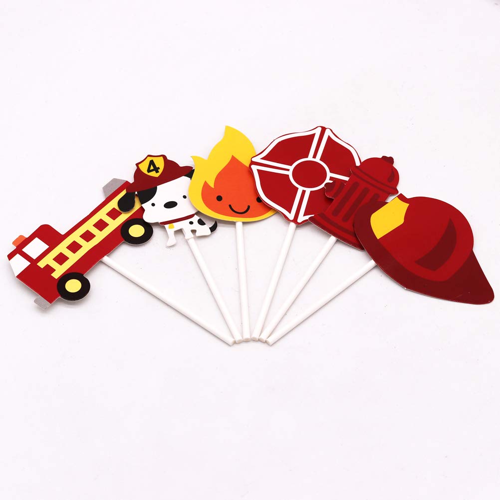 24-Pack Fireman Themed Cupcake Toppers - Fire Truck Design for Kids Birthday Party Decorations | Perfect for Birthday Cakes, Cupcakes, and DIY Party Supplies