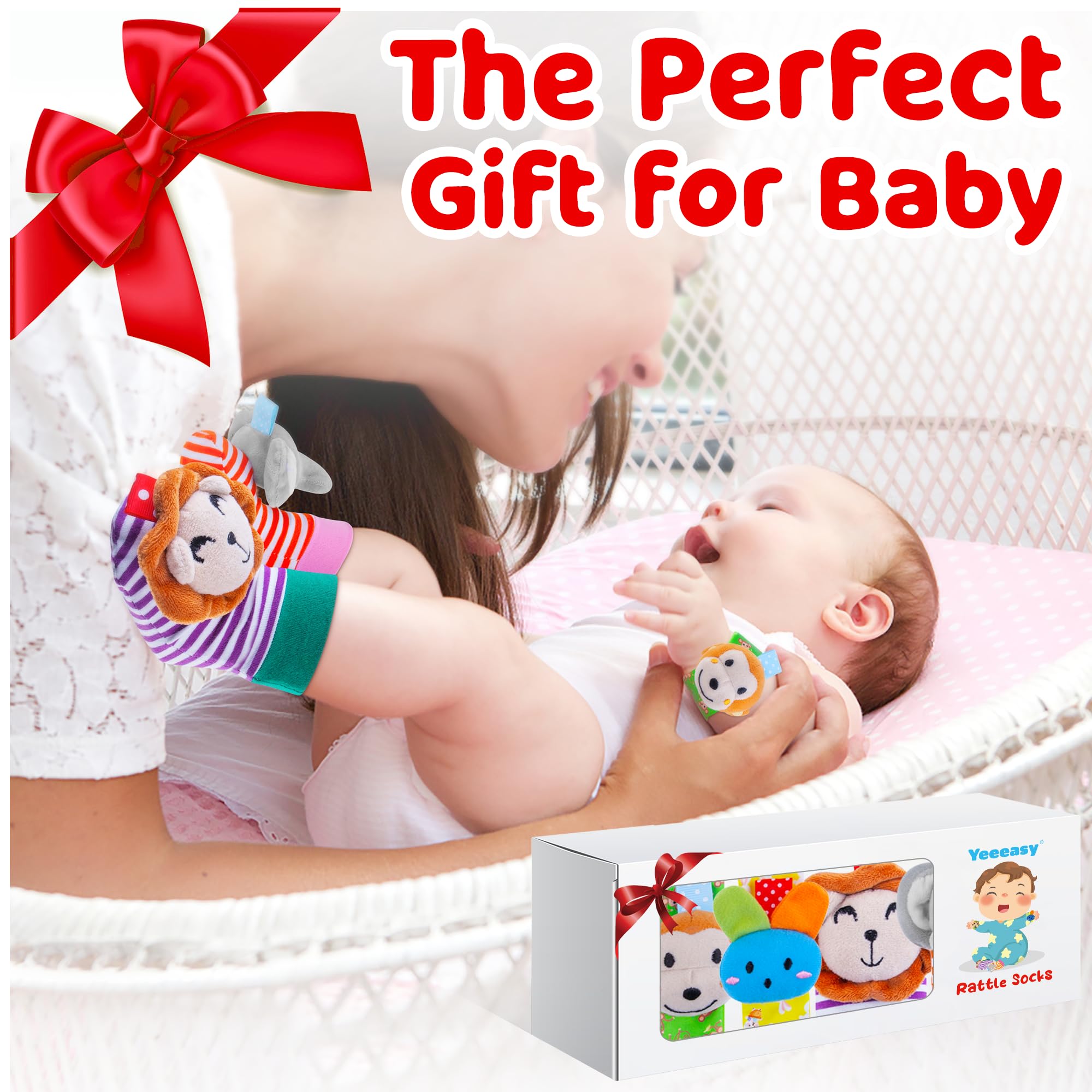 **Soft Baby Rattle Socks & Wristband Set - Sensory Toys for Infants 0-12 Months | Cute Cotton Rattle Accessories for Boys & Girls | Perfect Baby Shower Gift & Early Learning Playtime**    *(Ideal for Tummy Time, Sensory Development, and Newborn Play Stimulation)*