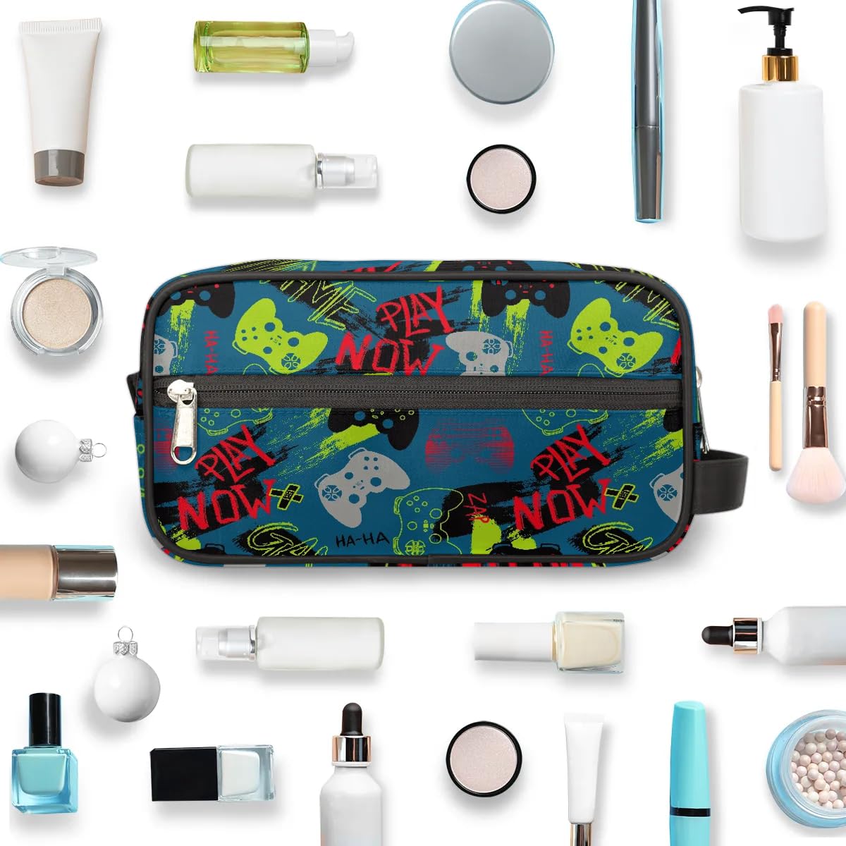 Waterproof Hanging Travel Toiletry Bag for Kids & Teens - Portable Dopp Kit for Boys' Bathroom Essentials, Game Joysticks & Accessories - Perfect for School Trips, Camping & Family Vacations