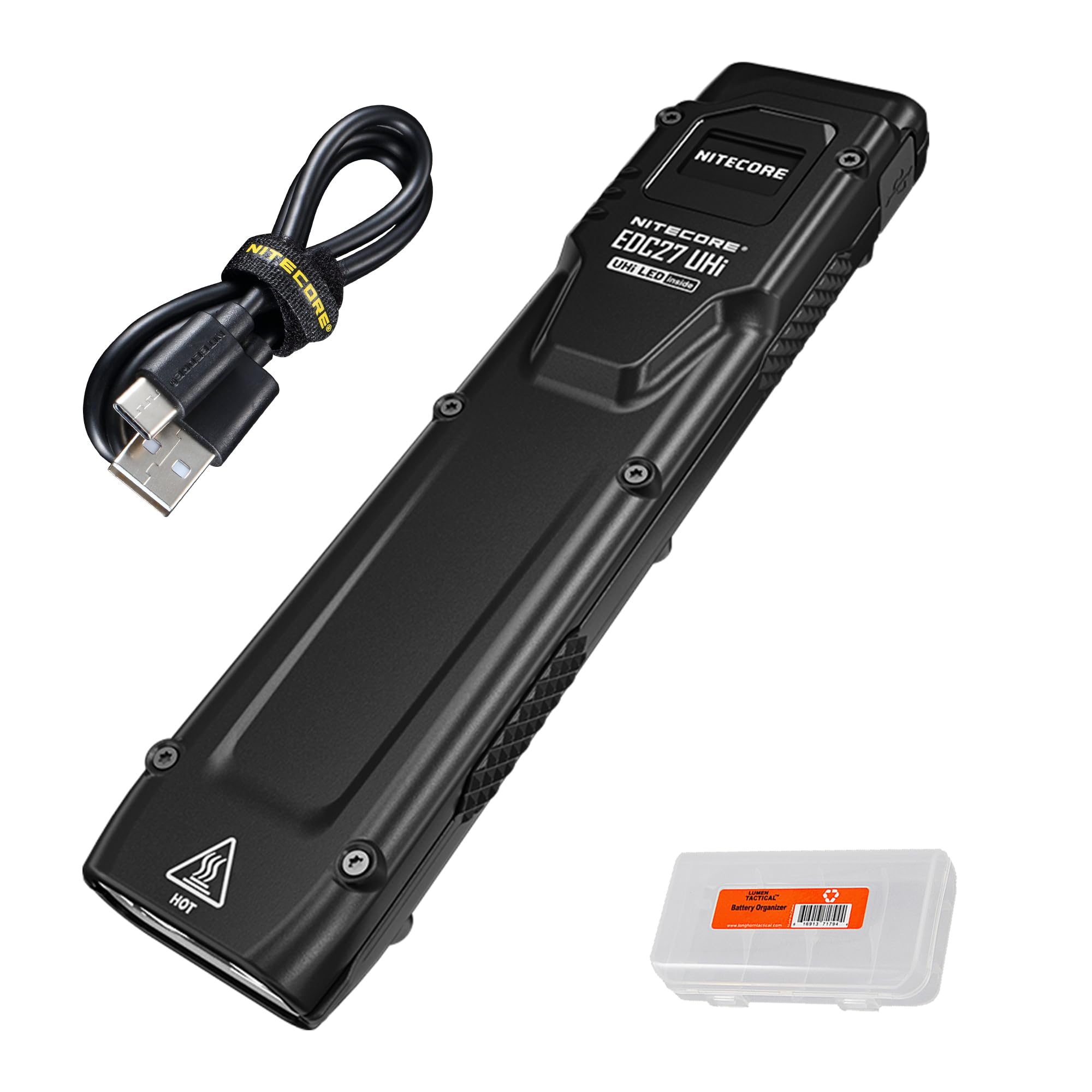 Nitecore EDC27 UHi 3100 Lumens Ultra-Bright Flat EDC Flashlight - USB-C Rechargeable, Slim Design with Digital Display & LumenTac Case - Perfect for Camping, Hiking, Emergency & Everyday Carry (EDC)