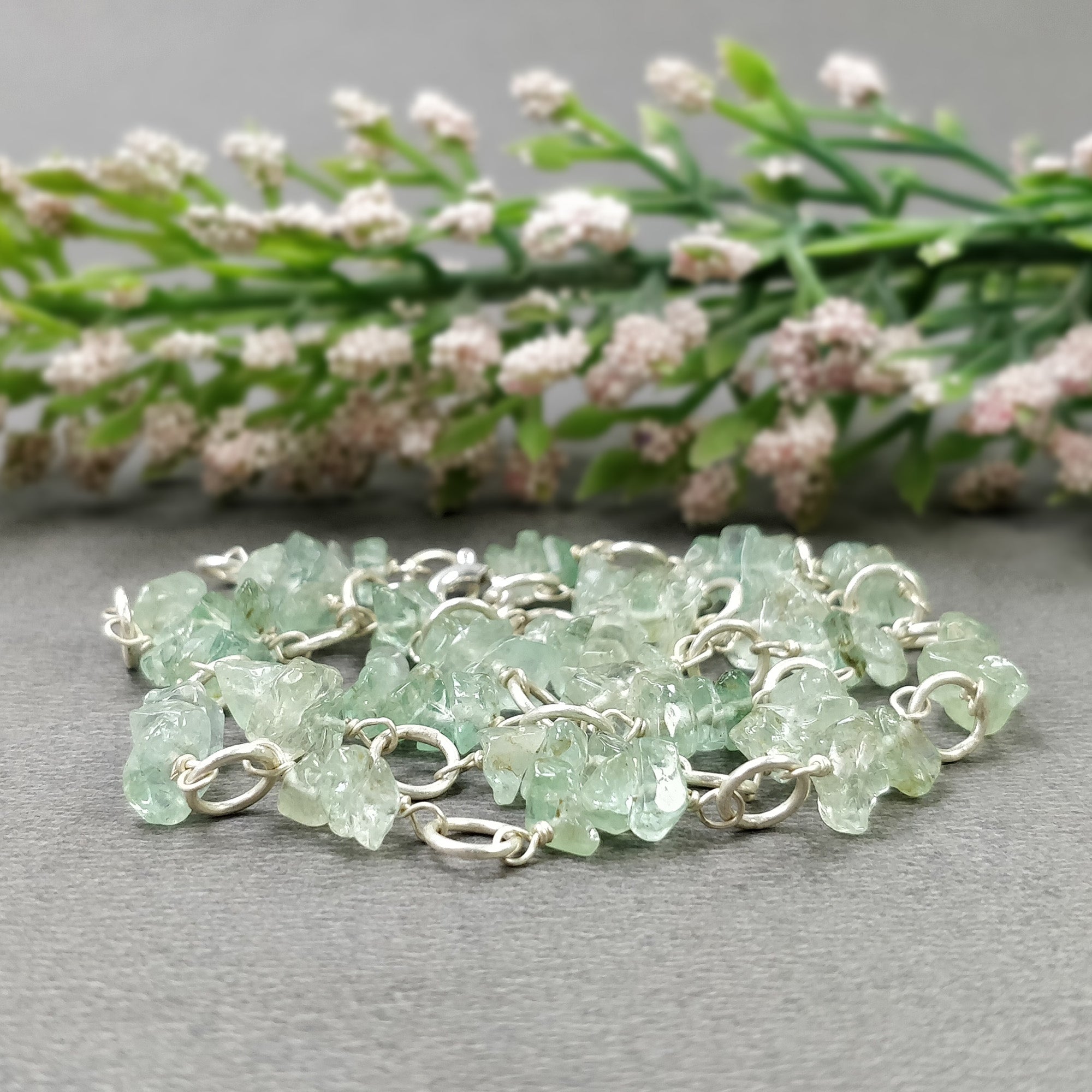 Natural Untreated Raw Emerald Gemstone Beads Sterling Silver Chain Necklace 16