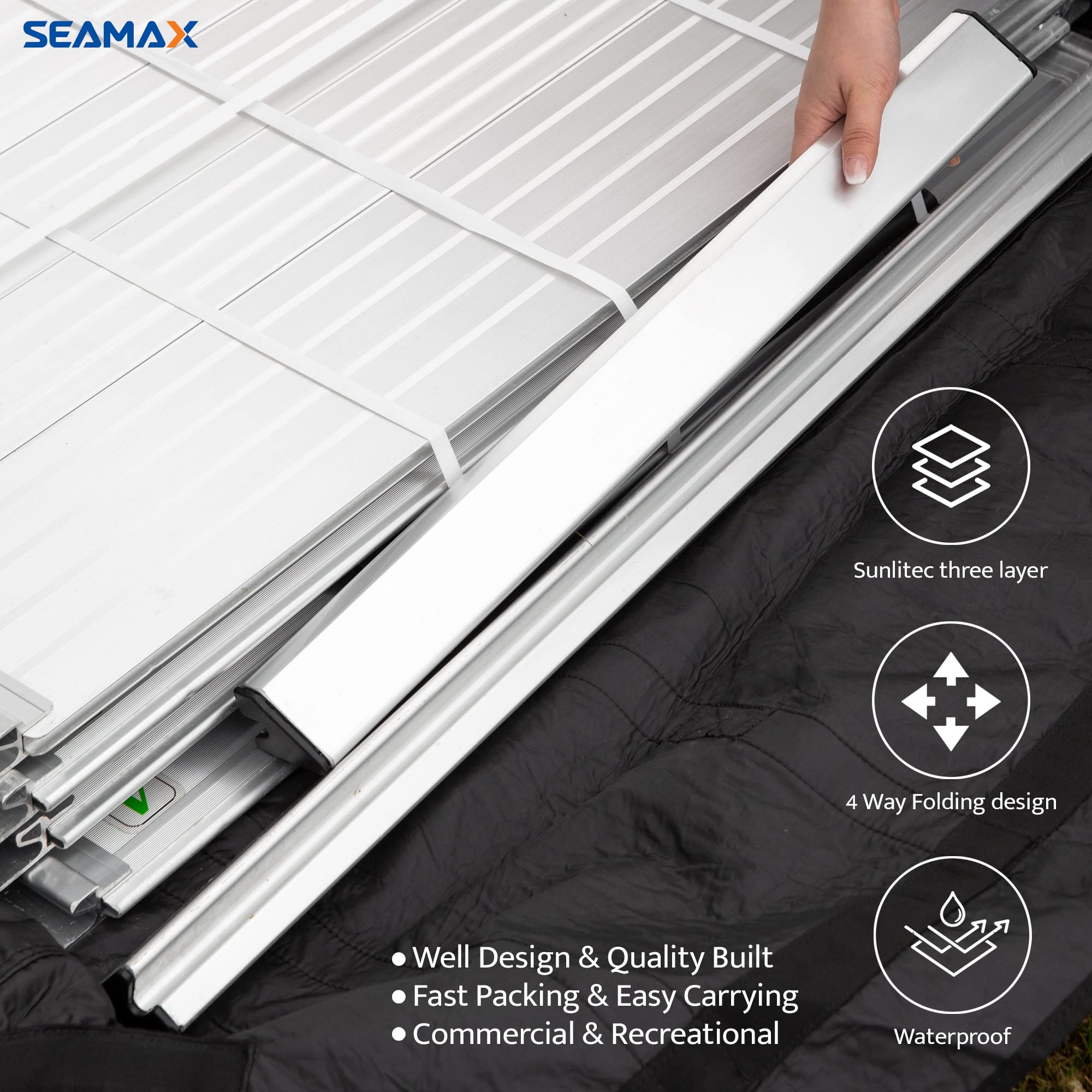 Seamax Universal Sunlitec 3-Layer Welded Inflatable Boat Floorboard Storage Bag with Reflective Edges - Size C Fits 13.5-15.5ft Boats (#420-470) | Durable Waterproof Carrying Case for Kayak, SUP & Marine Gear Storage