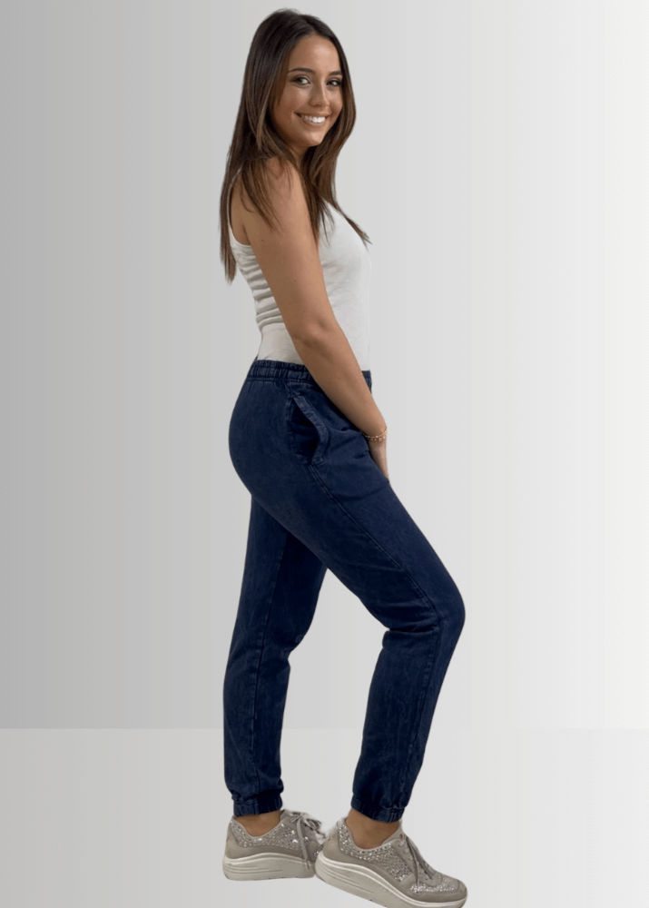 Light Denim French Terry Pocket Joggers for Women - Comfortable All-Day Lounge Pants for Yoga, Running & Casual Wear