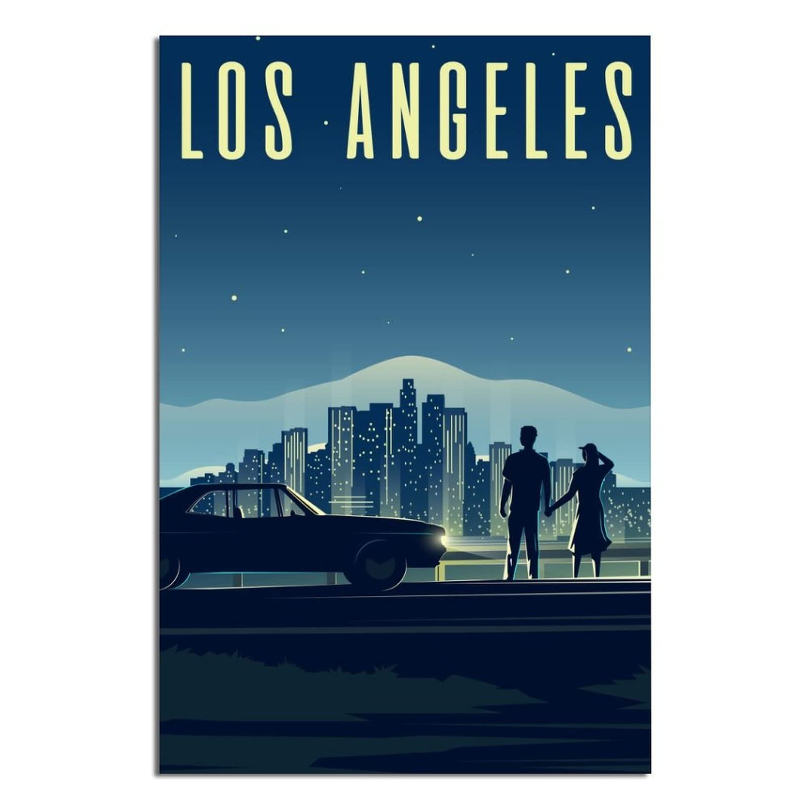 Vintage Los Angeles Travel Posters - Night View Modern Art Prints, Canvas Wall Decor for Living Room, Office, Bedroom - Perfect Gift for Home & Travel Enthusiasts | Ideal for Home Décor, Office Inspiration & Travel Themed Rooms