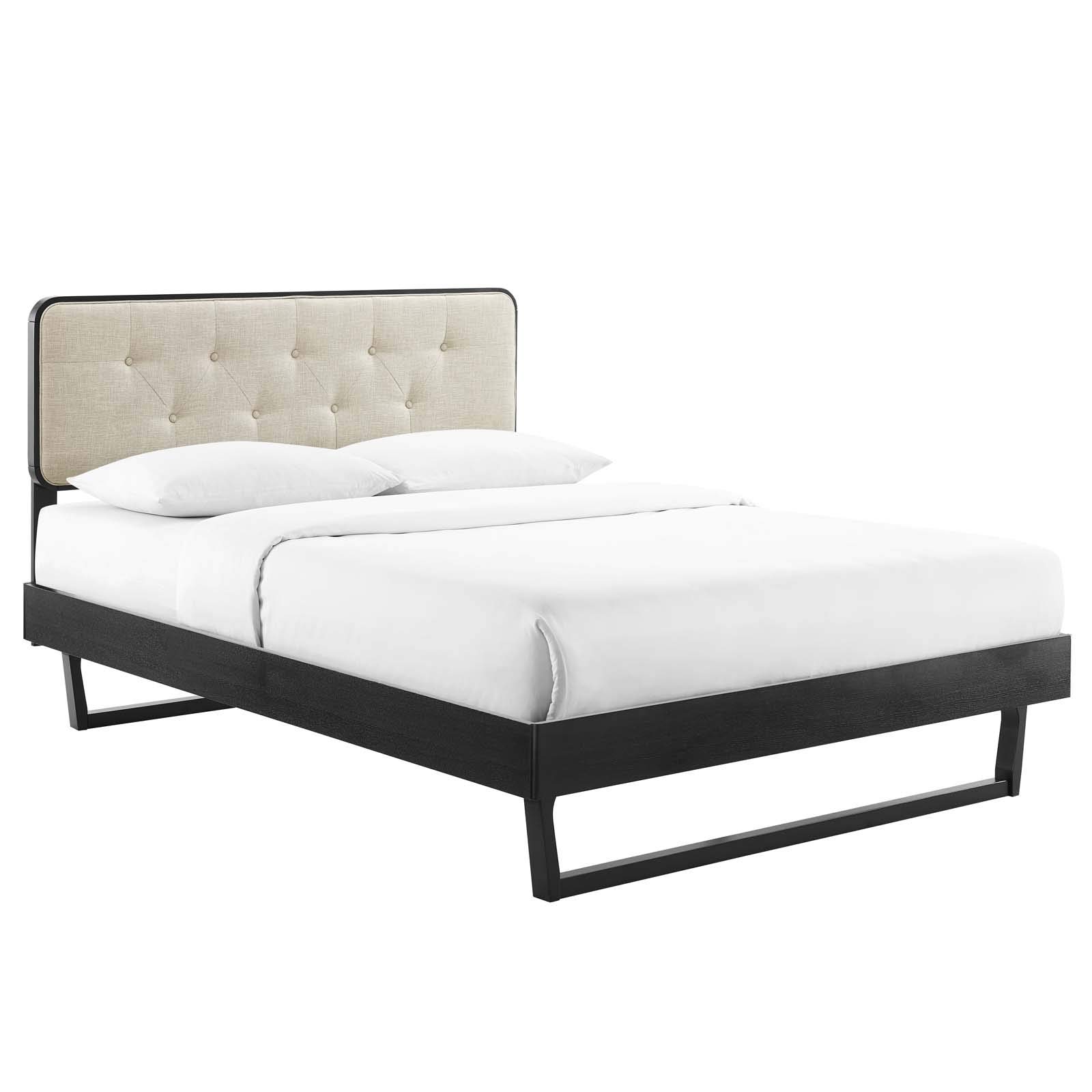 Modway MOD-6643-BLK-BEI Bridgette Full Size Wooden Platform Bed with Angular Frame - Black & Beige - Modern Bedroom Furniture for Small Spaces & Guest Rooms