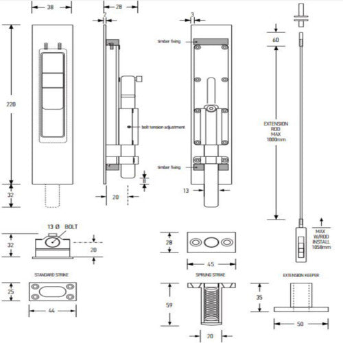 HB 1820 Flush Bolt (Round Throw) - Heavy Duty Door Lock for Interior & Exterior Use - Perfect for Homes, Offices & Commercial Spaces