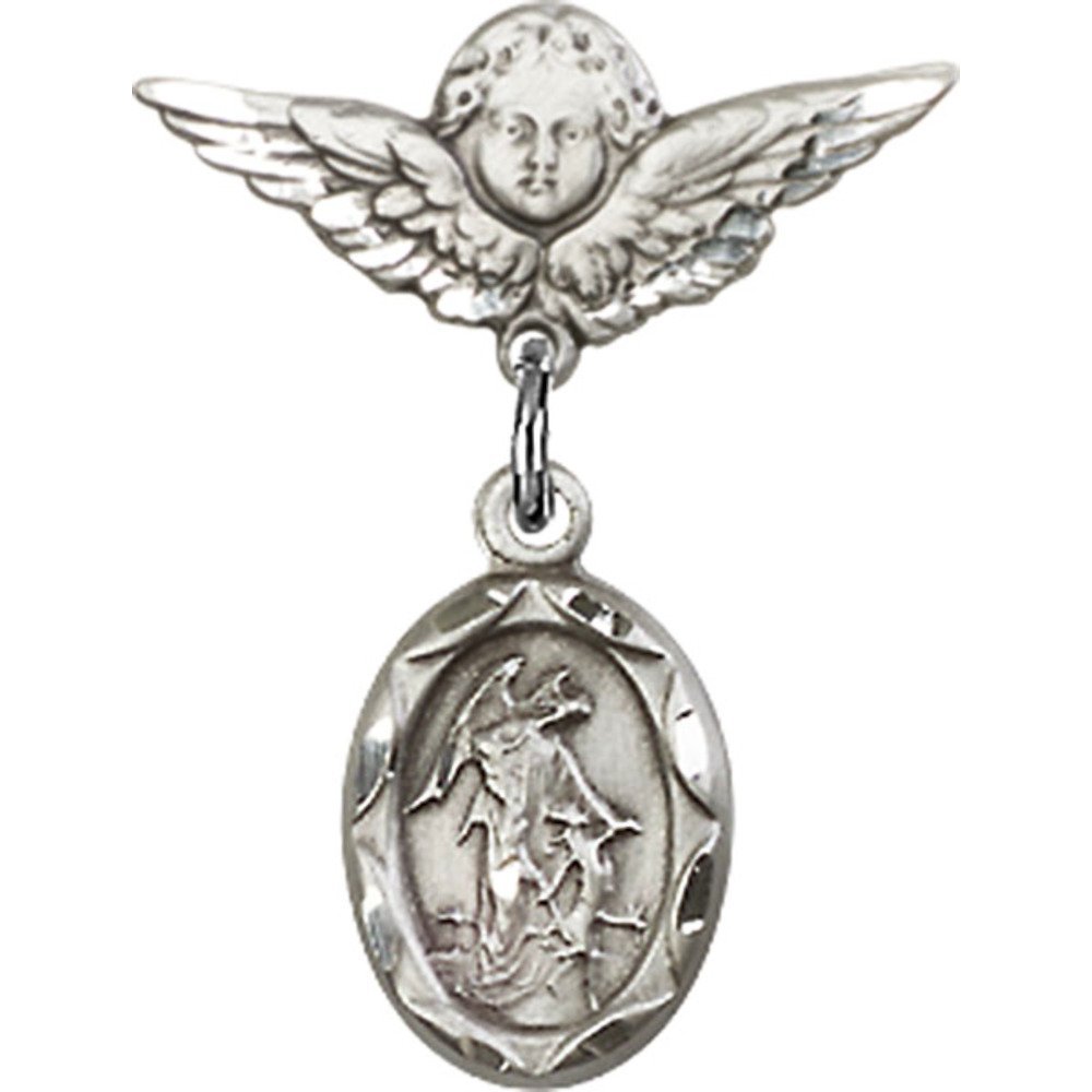 Guardian Angel Sterling Silver Baby Badge Pin with Wings Charm - 7/8 X 3/4 inches - Perfect for Christening Gifts, Baby Showers & Keepsakes