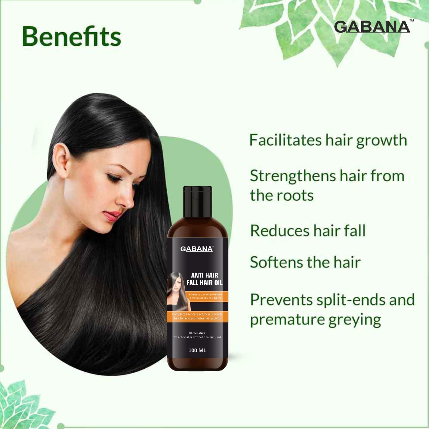 GABANA Natural Anti Hair Fall Hair Oil for Men & Women - 2 Pack (100ml Each) | Hair Growth Treatment for Dry, Frizzy Hair | Nourishing & Repairing Scalp Oil | Perfect for Daily Hair Care & Styling