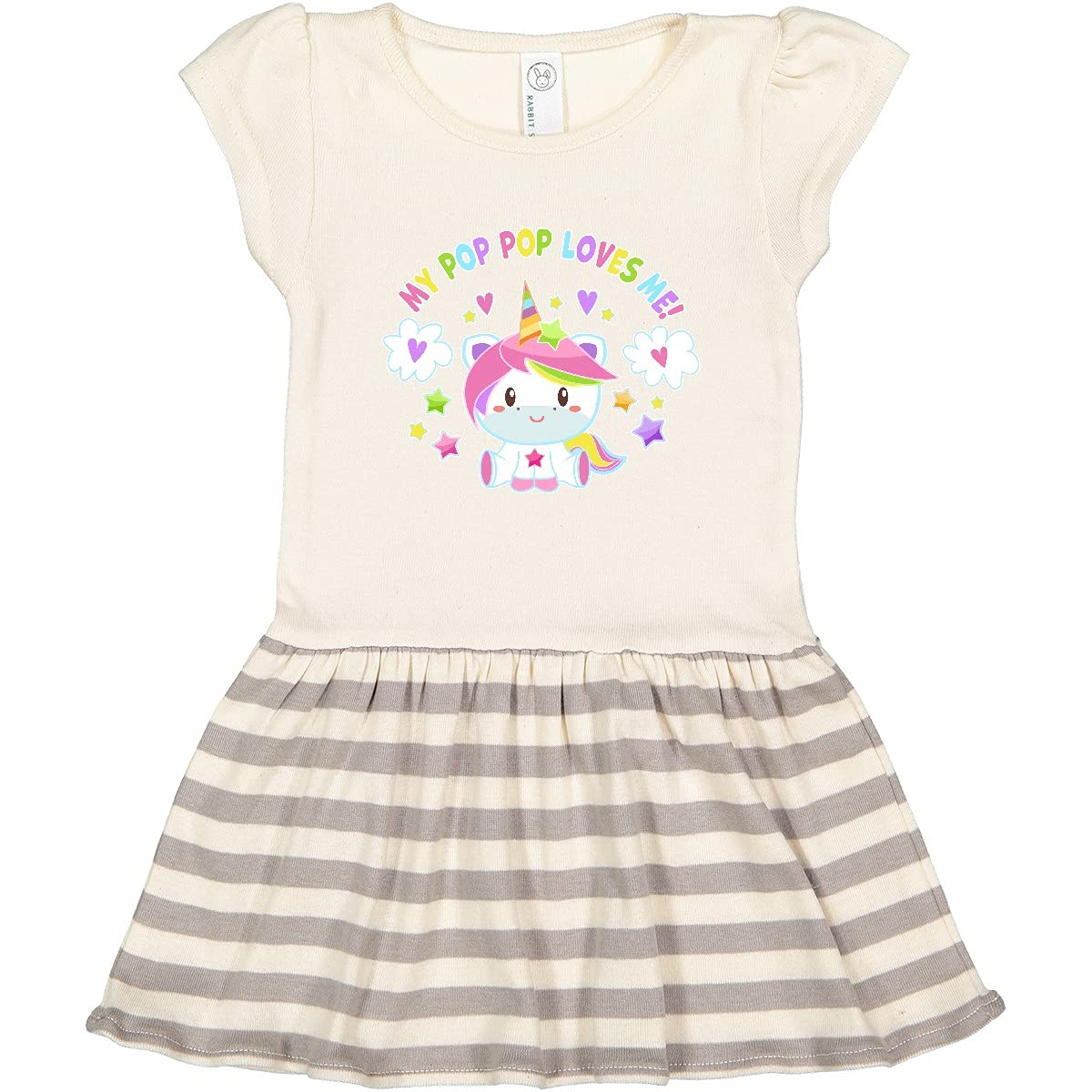 Inktastic My Pop Pop Loves Me Cute Rainbow Unicorn Toddler Dress - Soft Cotton Kids Outfit for Birthday, Family Photos & Special Occasions