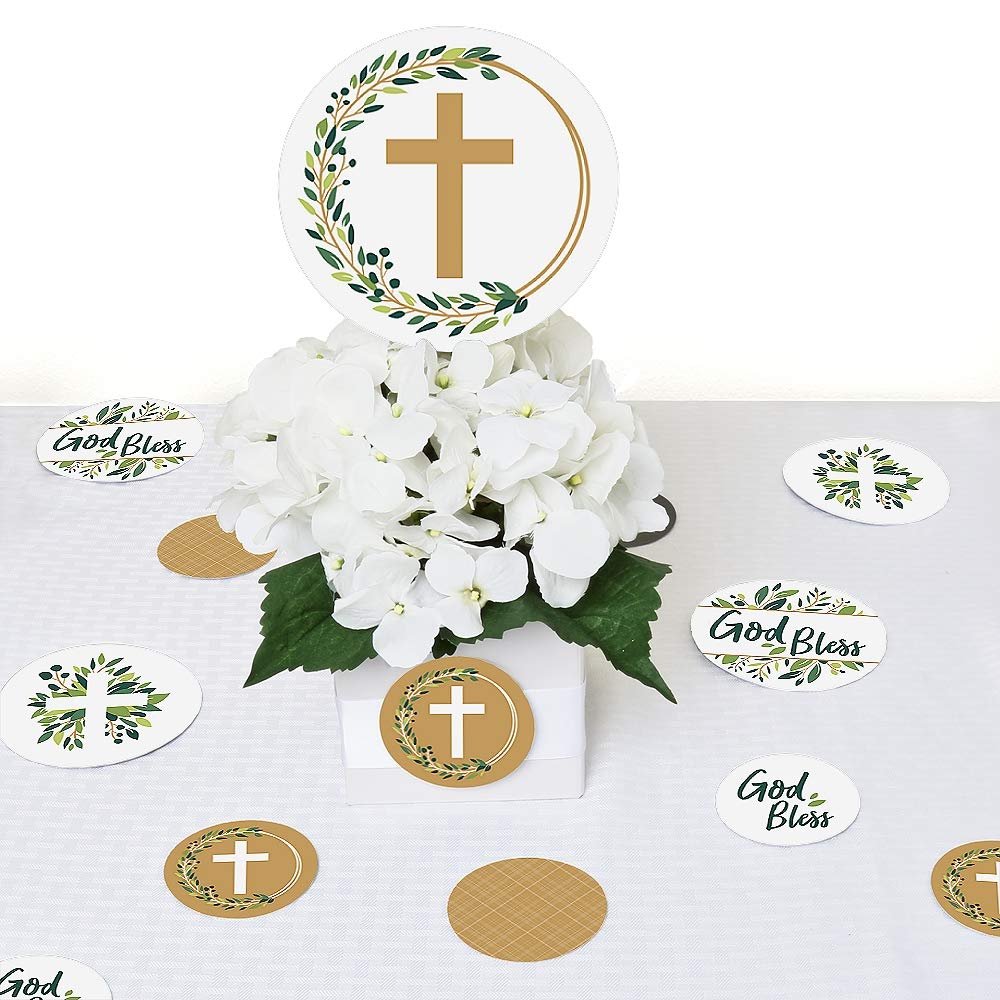 Elegant Cross Religious Confetti - 27 Count Large Circle Party Decorations for Baptism, Wedding & Church Events - Big Dot of Happiness