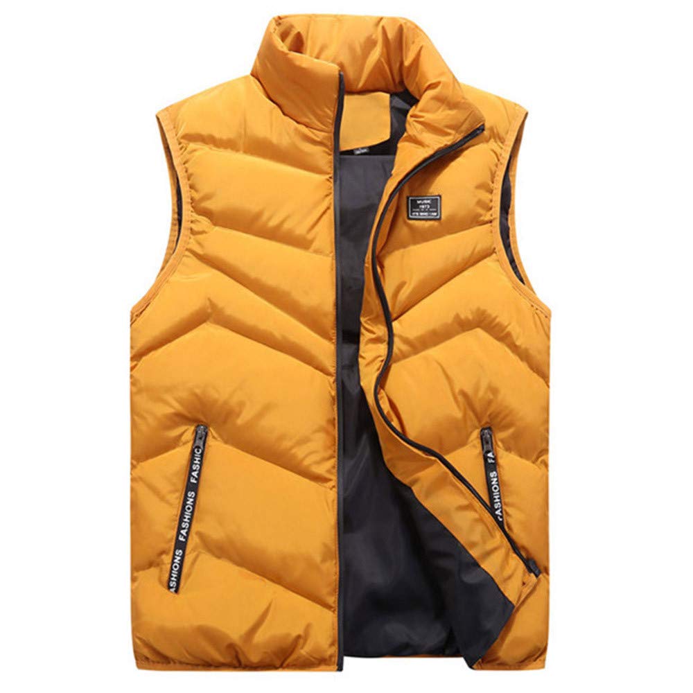 Men's Autumn Winter Cotton Down Vest - Stand Collar Solid Color Waistcoat Jacket for Outdoor Activities & Casual Wear