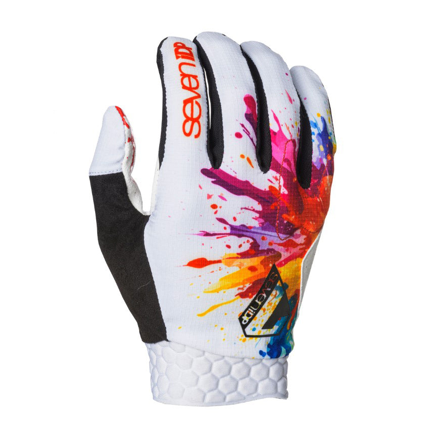 7iDP Limited Edition Project Gloves - Large Size, Splatter Design for Mountain Biking & Motorcycle Riding