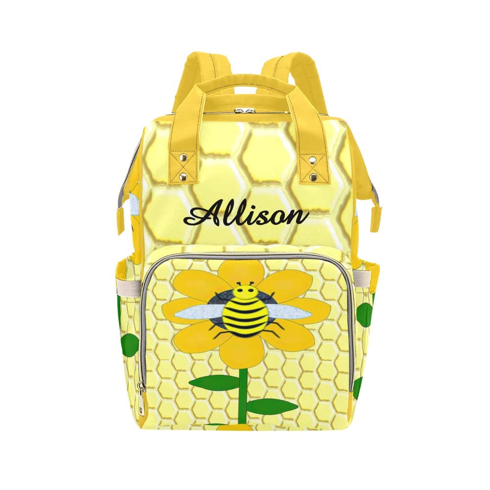 Custom Bee Sunflower Diaper Backpack - Personalized Baby Bag for Travel & Nursing