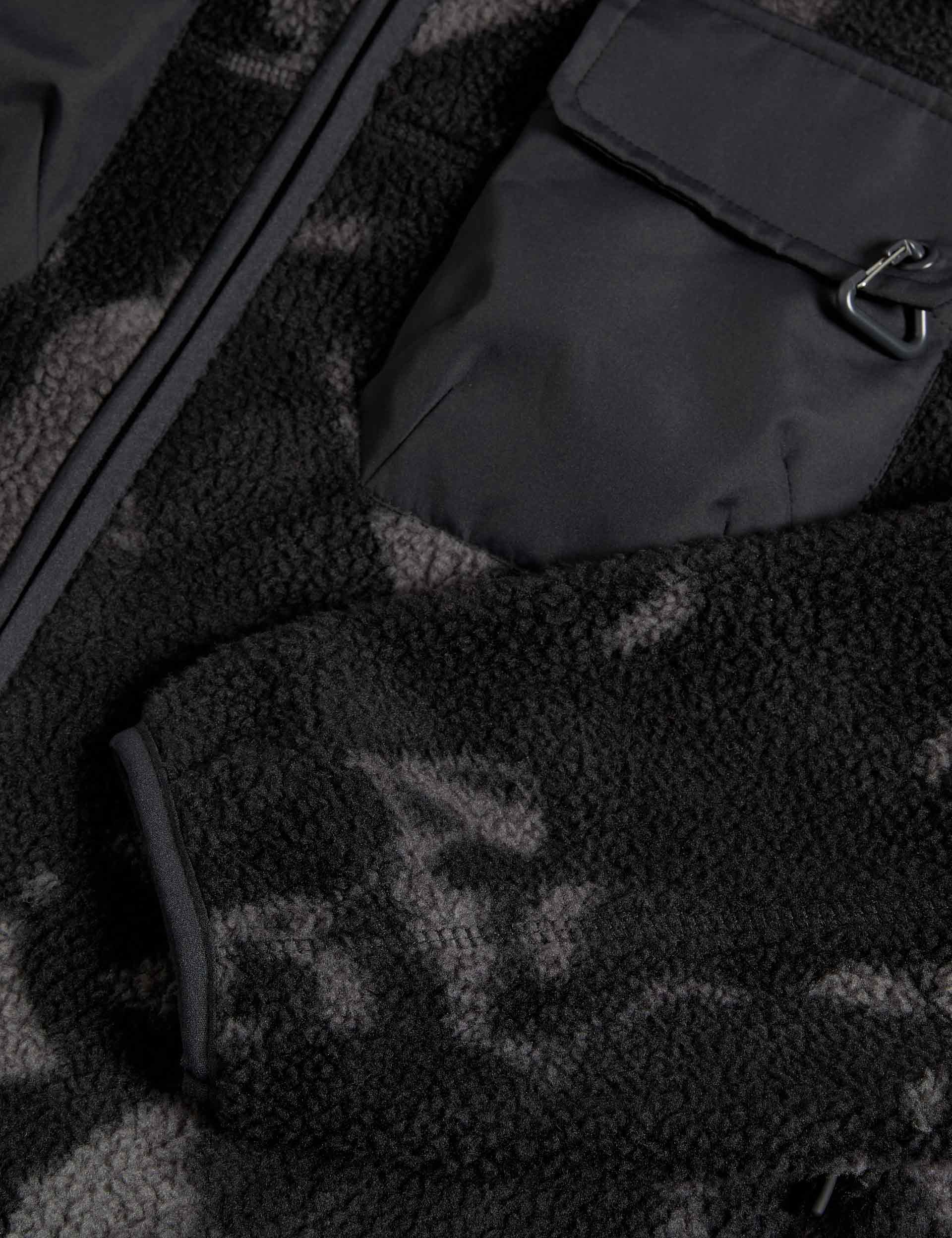 Borg Printed Funnel Neck Zip Up Fleece Jacket for Men & Women | Medium Grey Mix | Warm Winter Outerwear for Hiking, Camping & Outdoor Activities