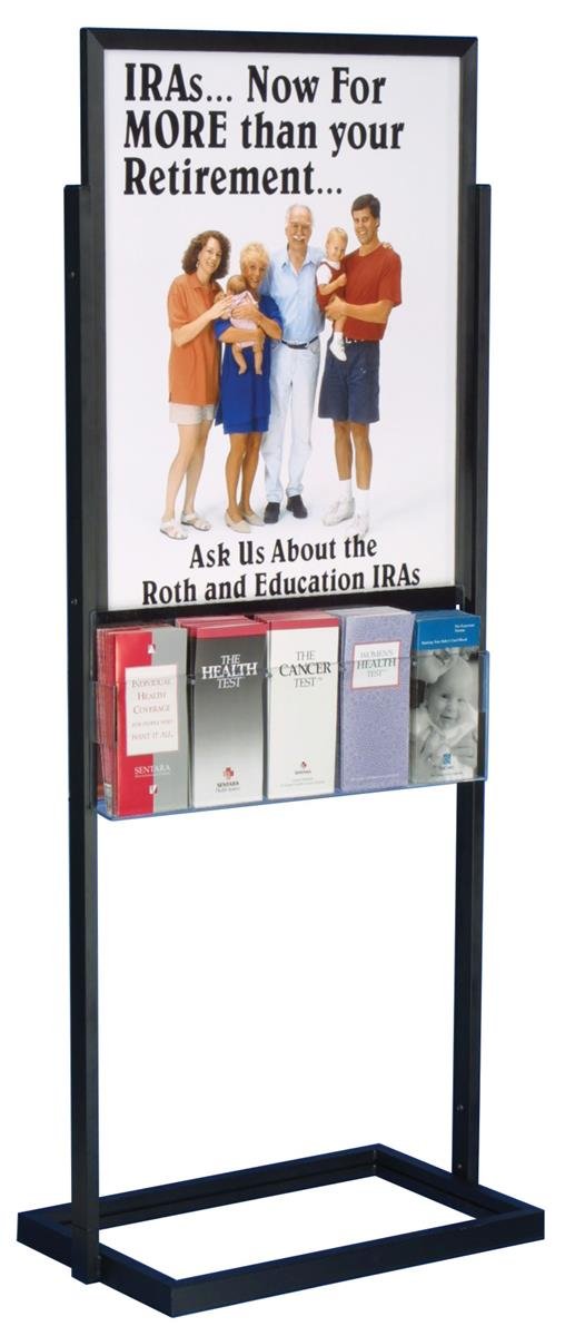 Black Metal Poster Frame & Clear Acrylic Brochure Holder - 25x63x15 Inch Free Standing Double-Sided Display with Dividers - Perfect for Retail Stores, Exhibitions & Office Lobby Advertising