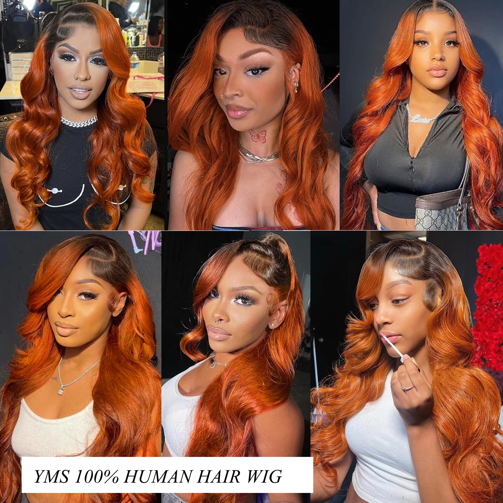 YMS 13x4 Lace Front Wigs Human Hair 180% Density - Ombre Orange Body Wave Wig with Bleached Knots & Baby Hair | Pre-Plucked Transparent Lace Wig for Women (16 Inch) | Perfect for Daily Wear, Cosplay, and Special Occasions