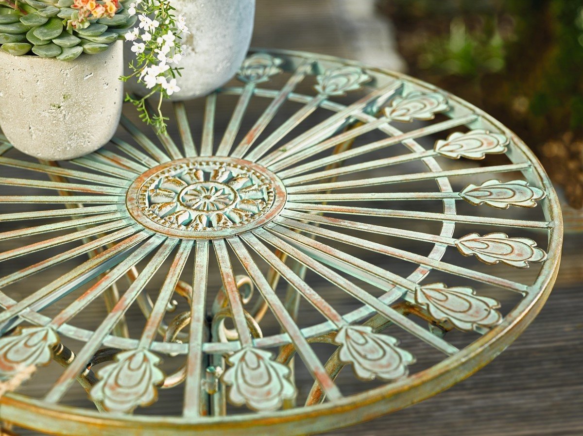 Westcharm Elegant Metal Bistro Table for Outdoor Patio - Curved Legs with Scrolling Heart & Peacock Tail Design - Perfect for Garden, Balcony, and Backyard Dining