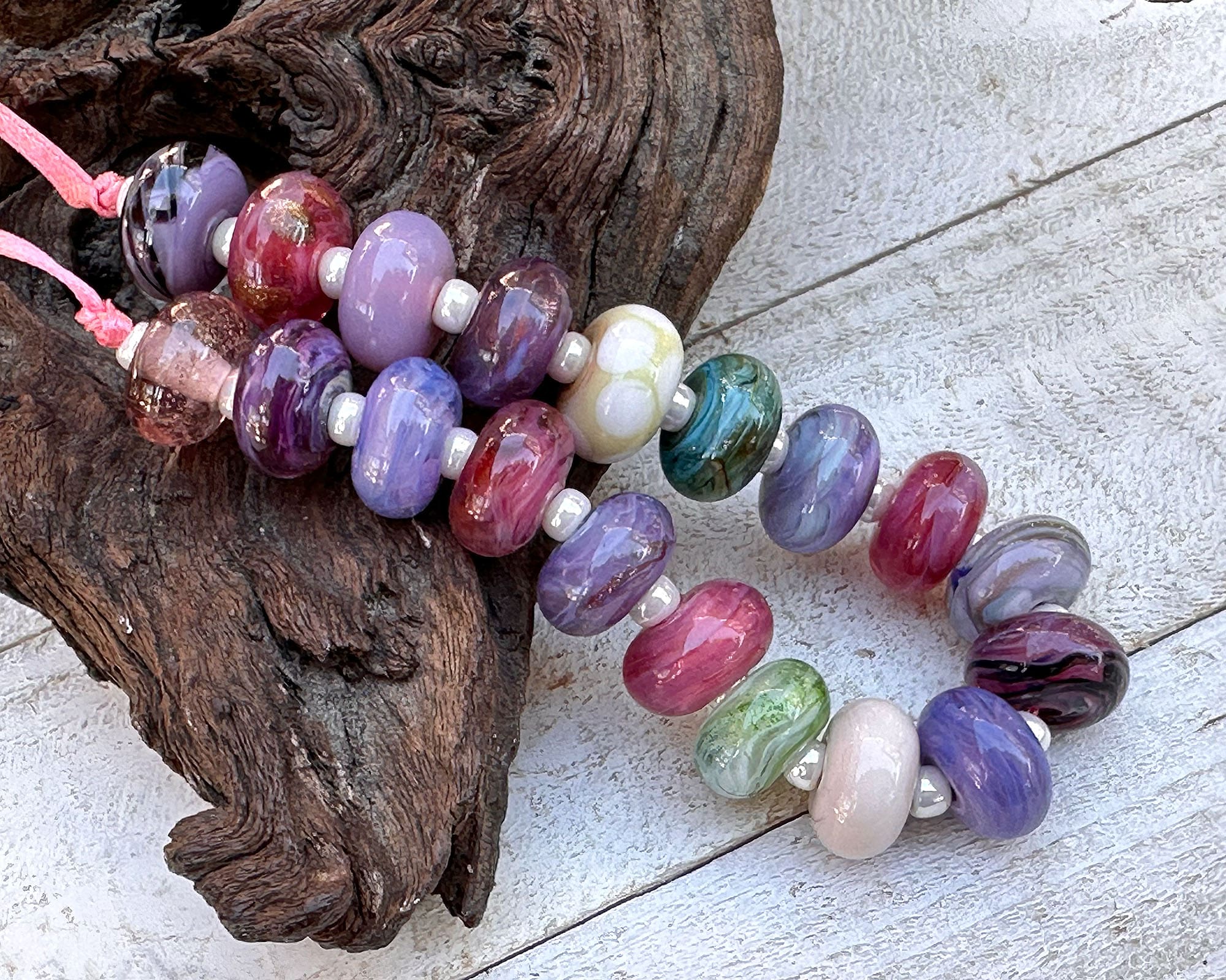 19 Pastel Pink Orphan Lampwork Beads SRA - Handmade Glass Beads for Jewelry Making, DIY Crafts, and Scrapbooking | Perfect for Necklaces, Bracelets, and Earrings