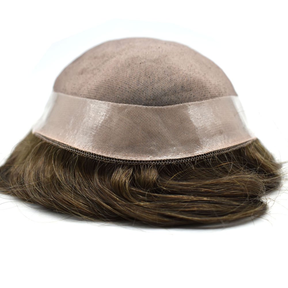 Premium Men's Hair Replacement System - 9x6 Mono Toupee with Poly Edge - 100% Human Hair - Color #5 Medium Light Brown - 120% Light to Medium Density (6