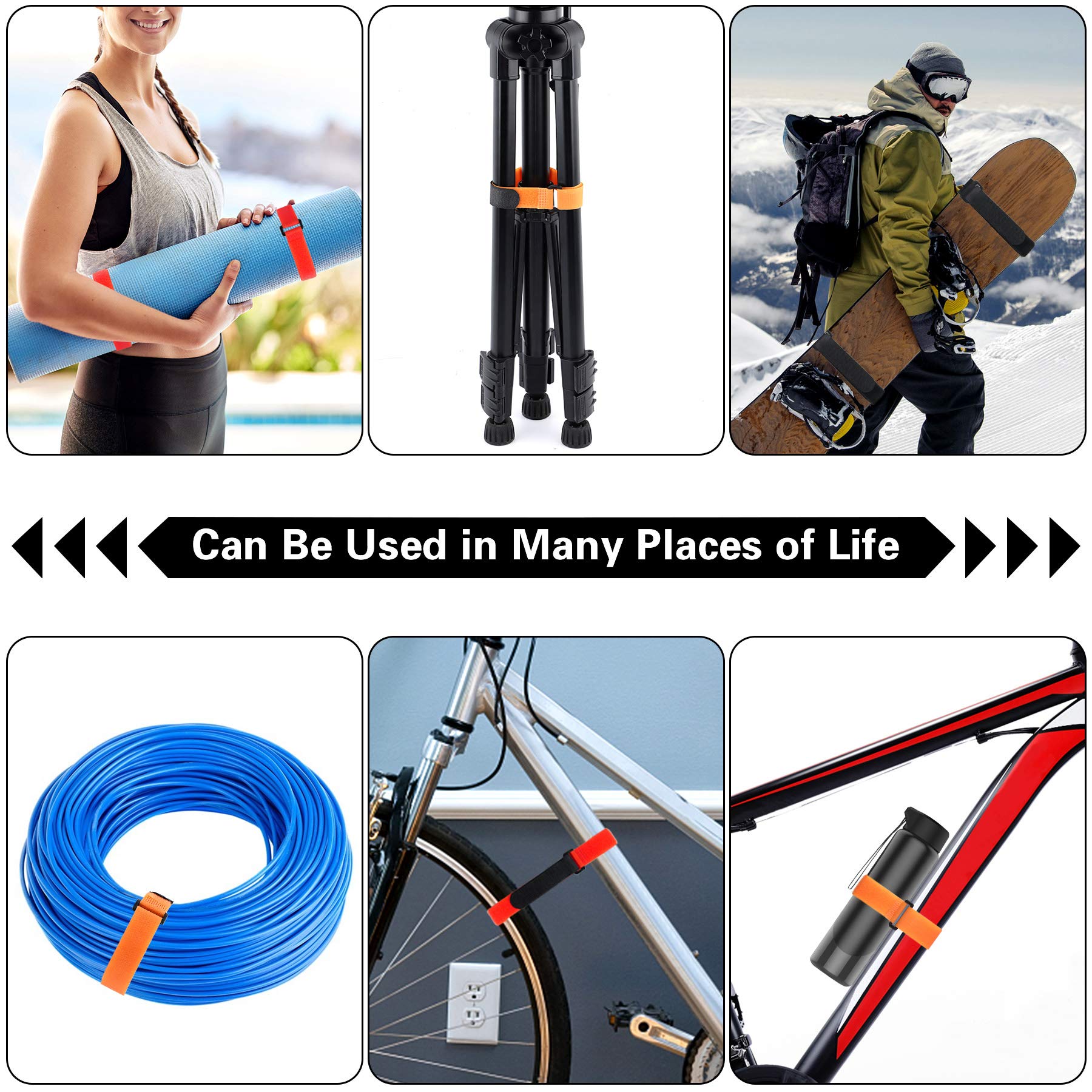 SANNIX Adjustable Bike Wheel Stabilizer Straps - Reusable Bicycle Rack Strap with Durable Hooks (Black & Orange) - Perfect for Bike Transport, Storage & Travel Accessories