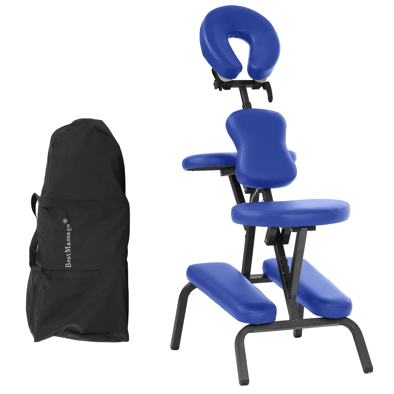 FDW Portable Foldable Massage Chair - Adjustable Height Tattoo & Spa Salon Chair with High Density Foam & Backpack - Perfect for Tattoo Studios, Massage Therapy, Facial Treatments & Home Relaxation (Blue)