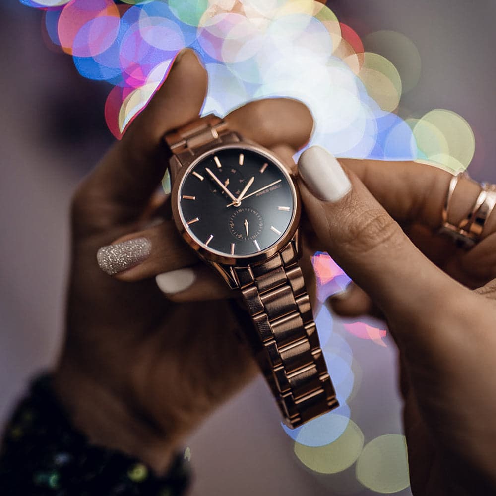 ARIES GOLD ENCHANT LIBERTY Rose Gold Stainless Steel Women's Watch L 5031 RG BK - Elegant Timepiece for Business, Party & Everyday Wear