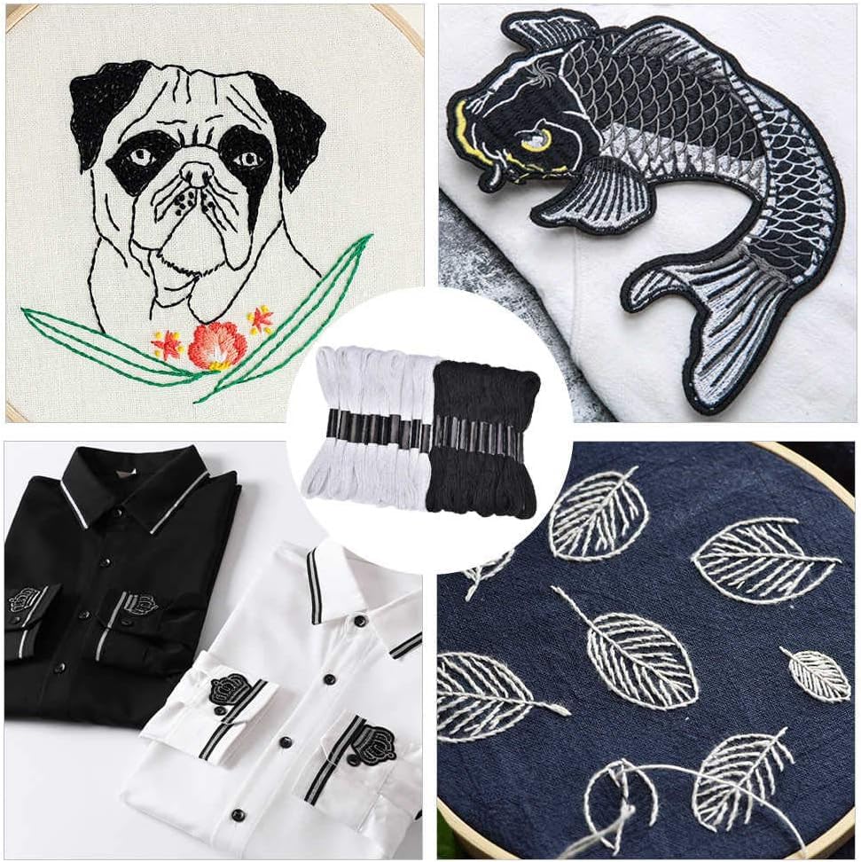 12 Skeins Friendship Bracelet String - Embroidery Floss for Cross Stitch & DIY Bracelet Making - Craft Yarn in Black & White - Perfect for DIY Jewelry, Scrapbooking & Gift Wrapping