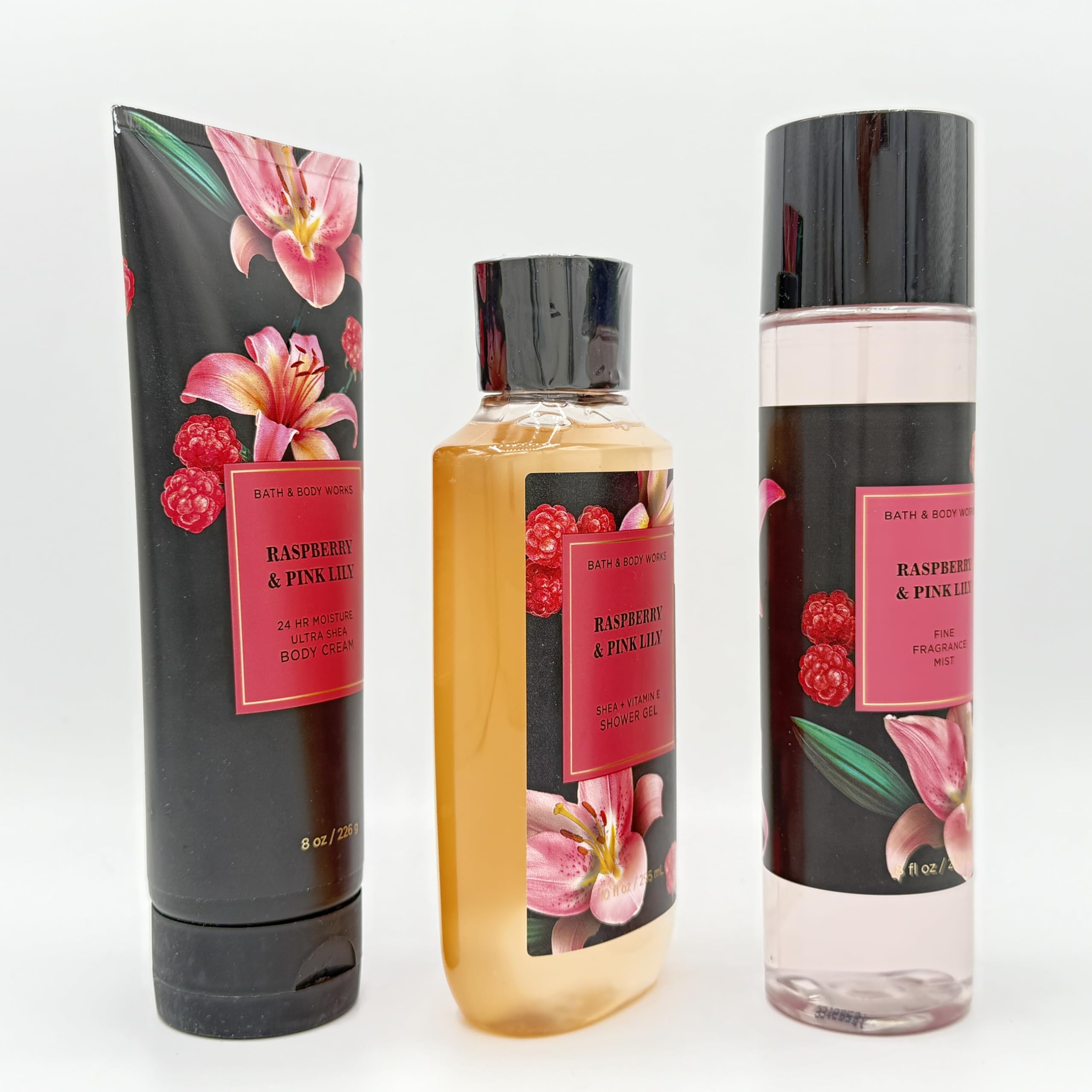 Raspberry & Pink Lily 3-Piece Bath Set | Ultra Shea Body Cream, Shower Gel & Fragrance Mist for Women - Luxurious Skincare Gift Set for Spa Day, Self Care & Relaxation