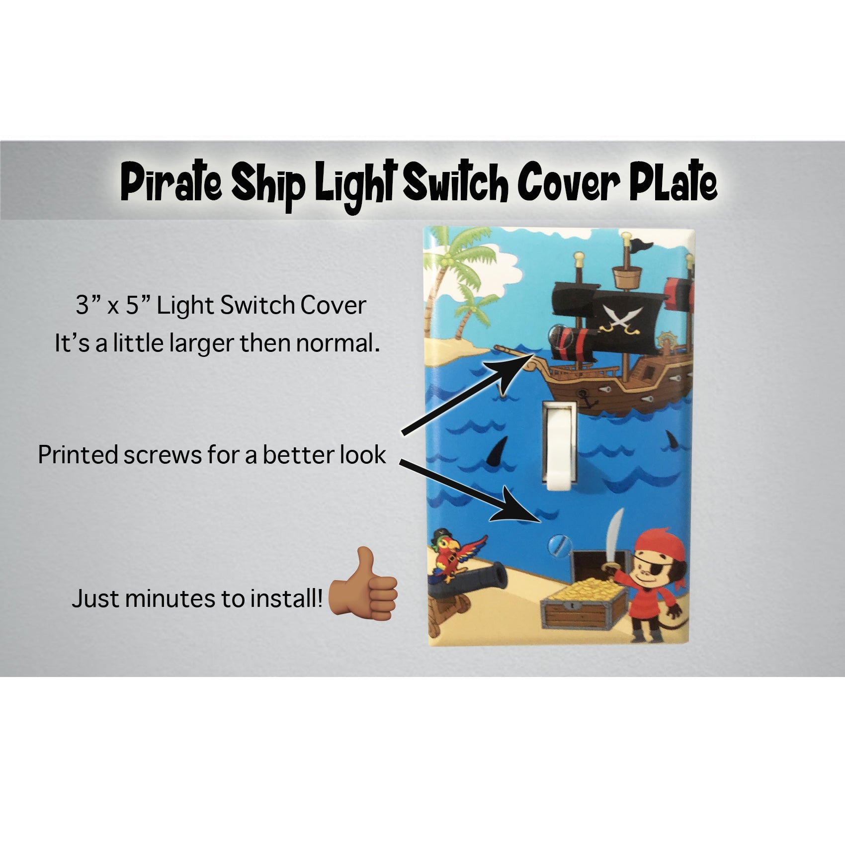 Pirate-Themed Light Switch Cover Plate - Decorative Wall Plate for Kids Room, Nursery, or Themed Parties - Perfect for Halloween & Pirate Lovers