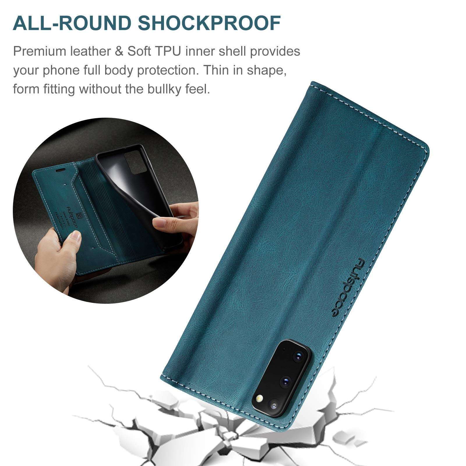 Vintage Leather Wallet Case for Samsung Galaxy S20 with Card Holder & Kickstand - Magnetic Flip Folio Cover (Blue) | Perfect for Business, Travel & Everyday Protection