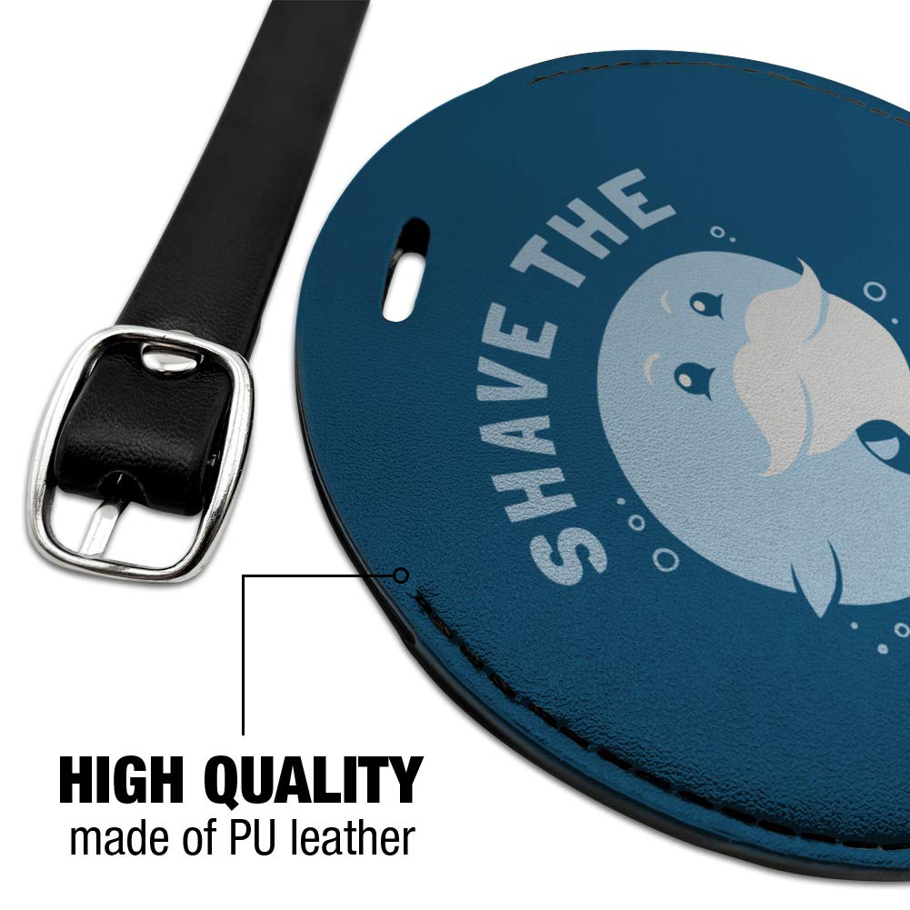 Shave The Whales Save Mustache Beard Round Leather Luggage Tag - Vintage Style Leather ID Tag for Travel Bags, Suitcases & Backpacks - Perfect for Business Trips, Vacations & Unique Gift Ideas