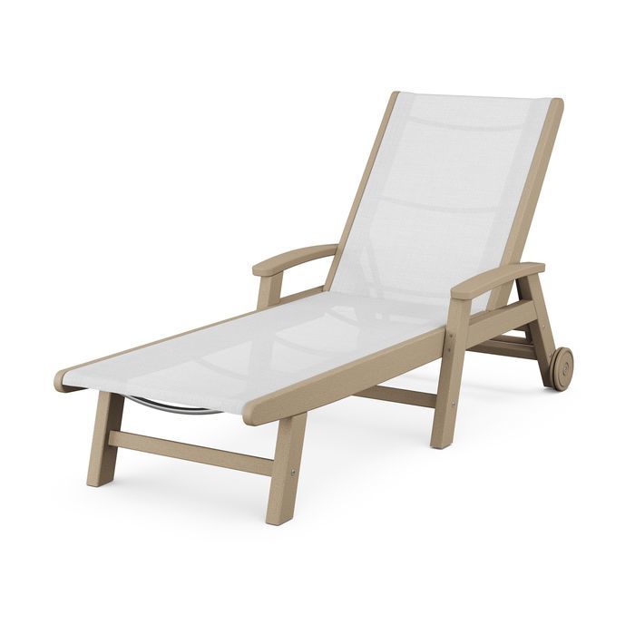 POLYWOOD Coastal Chaise Lounge Chair with Wheels - Durable Outdoor Furniture for Patio, Poolside & Beach Relaxation
