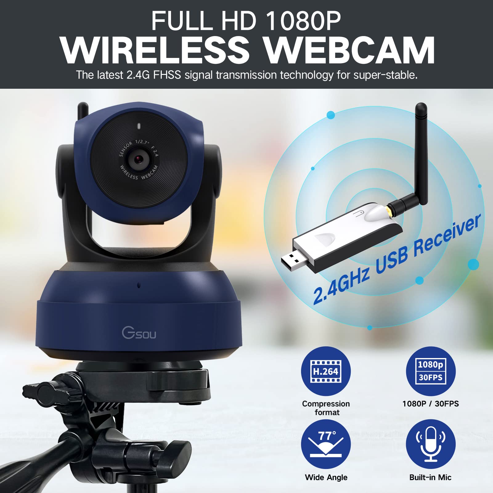 1080P HD Wireless Webcam for PC, Mac, Laptop & MacBook - Plug & Play USB Camera with Adjustable Angle, Tripod Stand - Perfect for Zoom, Skype, Teams Video Calls, Live Streaming & Online Meetings