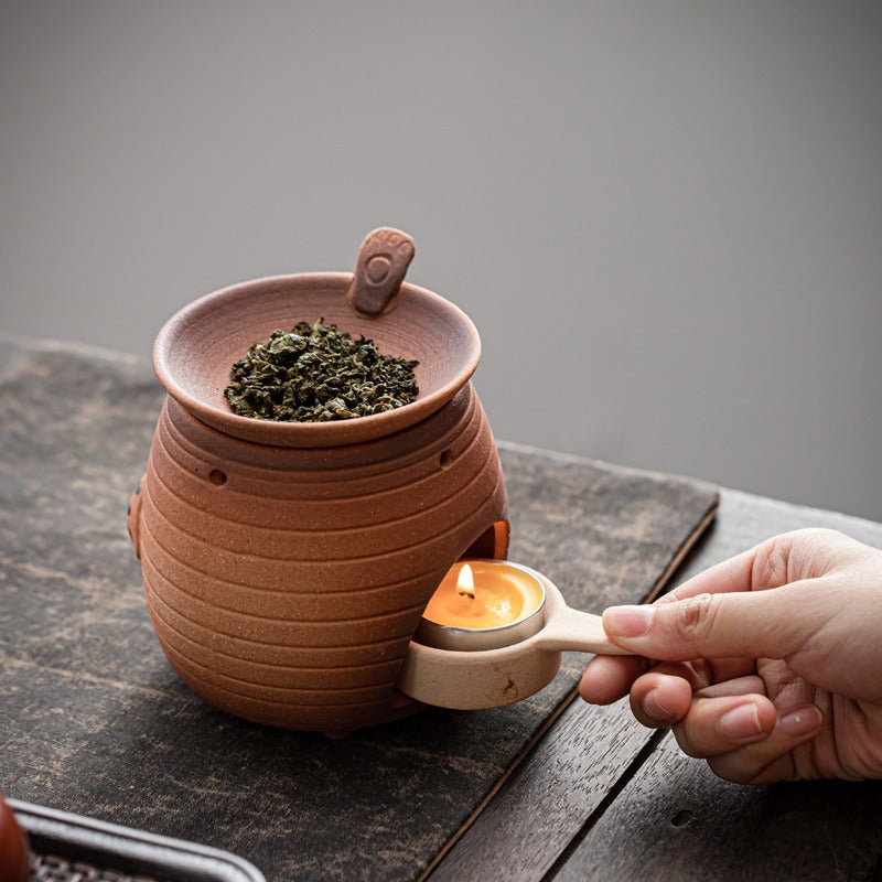 Handmade Coarse Pottery Cat Tea Leaf Stove - Perfect for Brewing Loose Leaf Tea in Home & Garden Decor