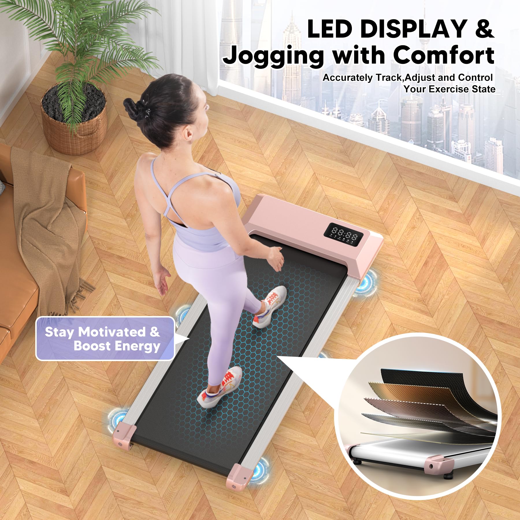 2024 Upgraded Smart Under Desk Treadmill - Quiet Portable Walking Pad for Home & Office with APP/Remote Control, LED Display - No Installation Required - Perfect for Workouts While Working or Watching TV